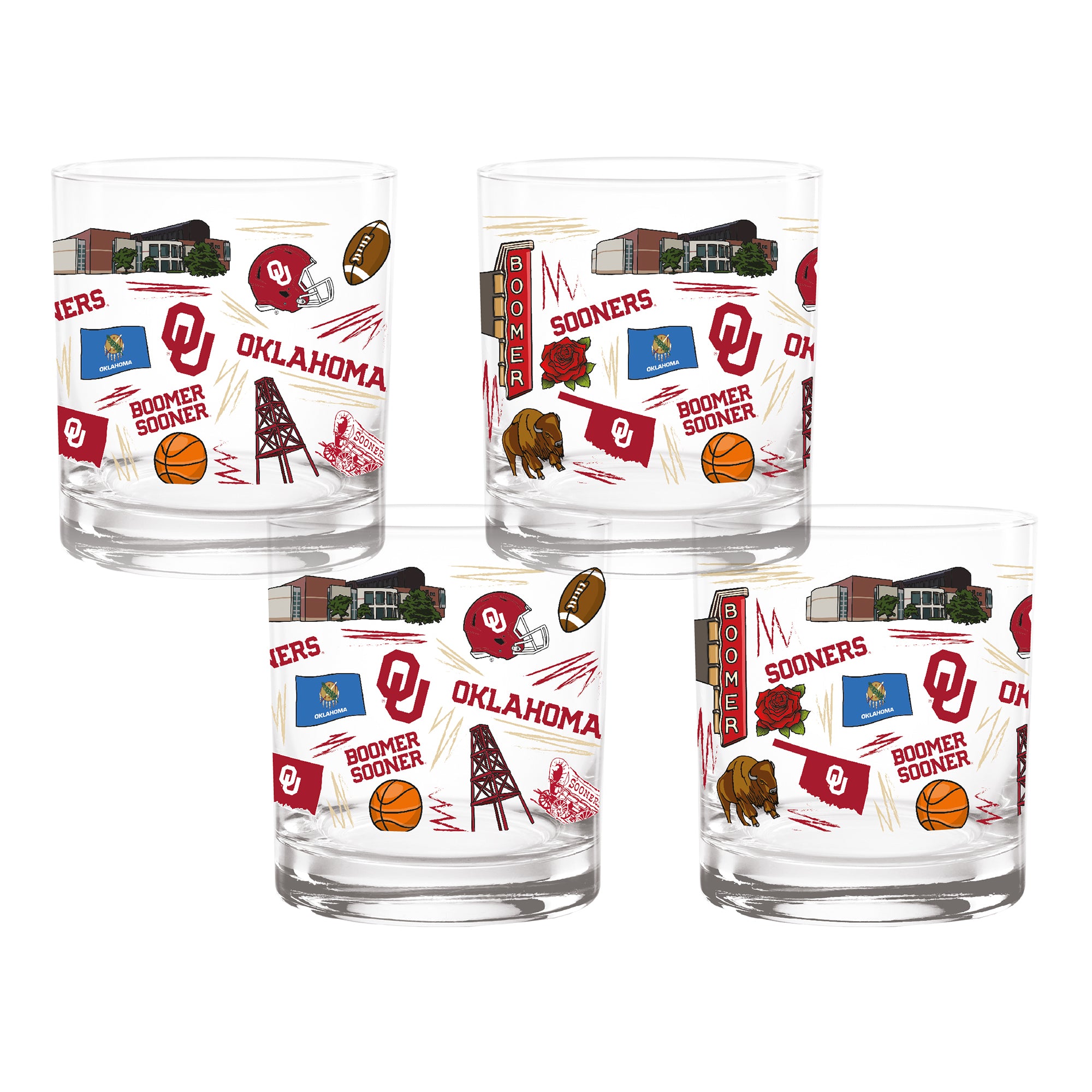 Set of 4 Oklahoma Sooners 14oz Local Rocks Glasses