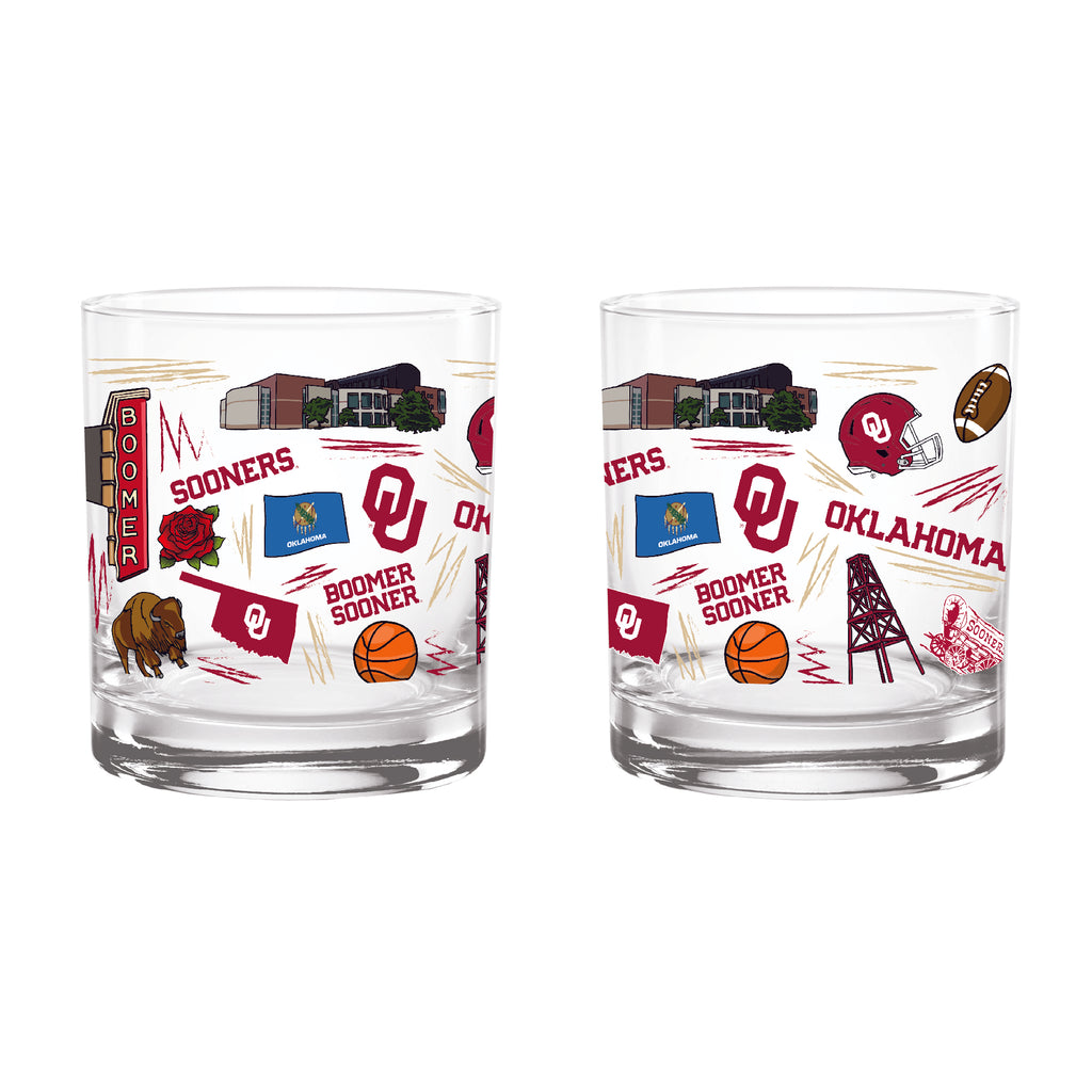 Set of 2 Oklahoma Sooners 14oz Local Rocks Glasses