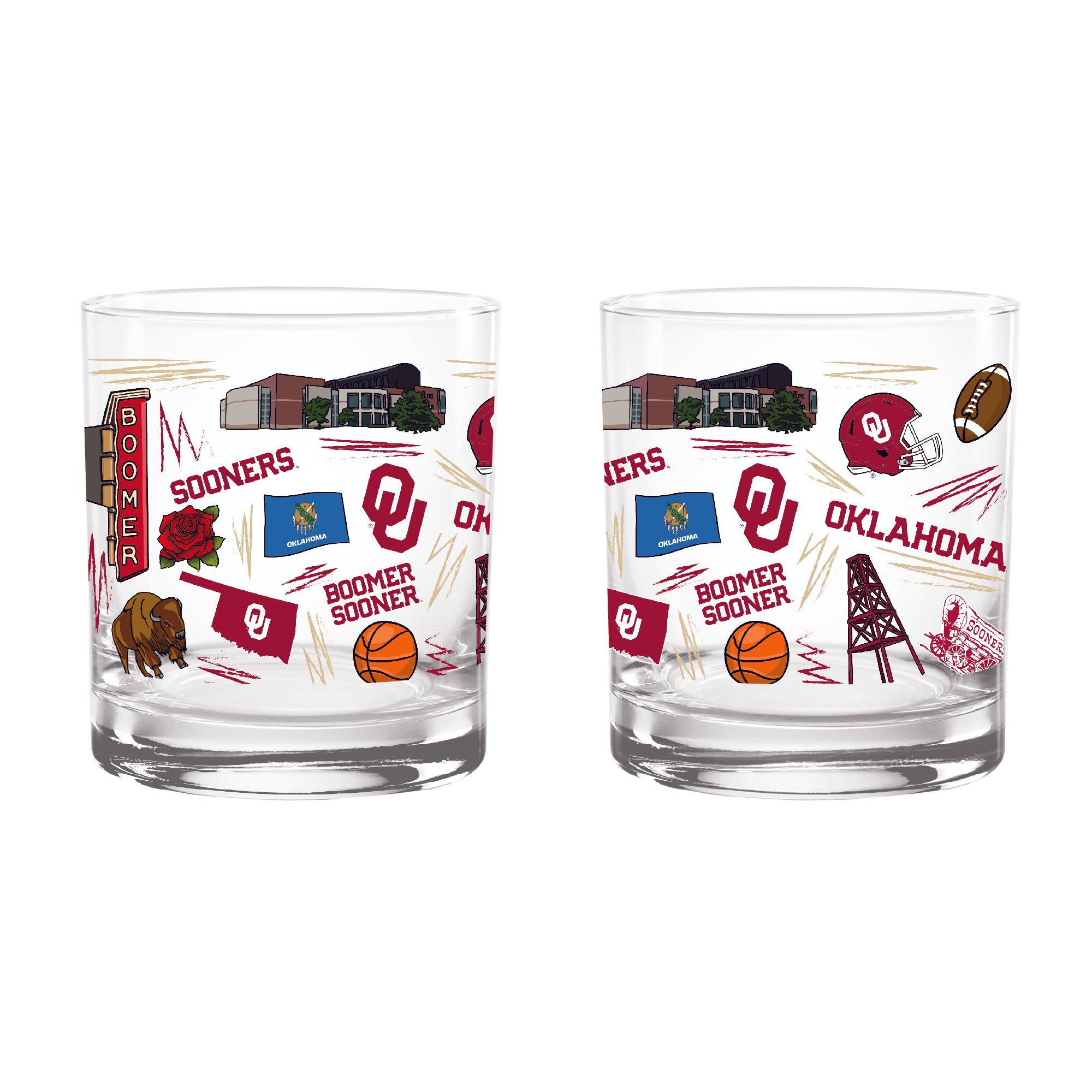Set of 2 Oklahoma Sooners 14oz Local Rocks Glasses