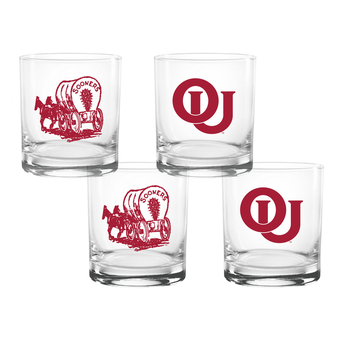 Set of 4 Oklahoma Sooners College Vault Sketch 14oz Rocks Glasses