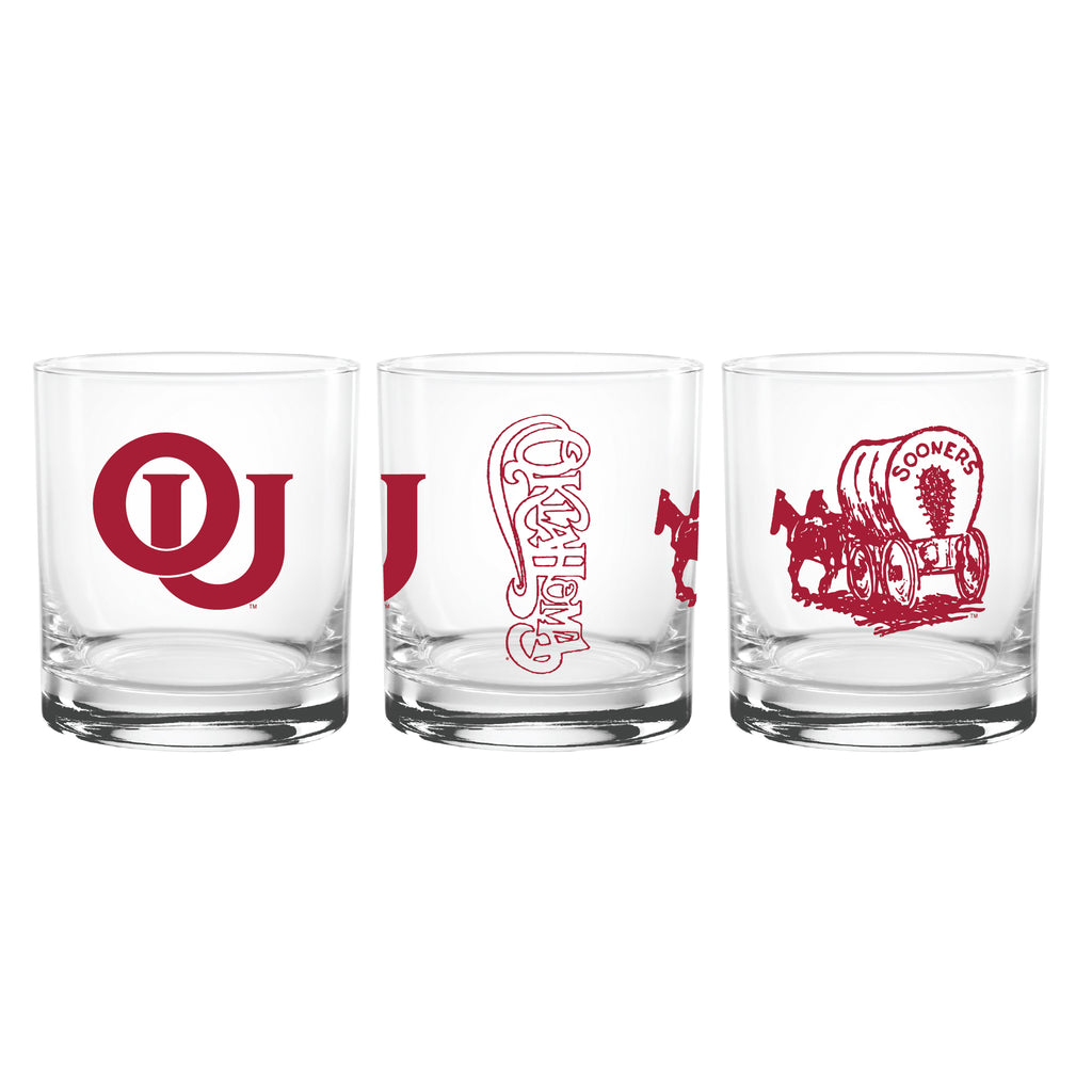 Set of 2 Oklahoma Sooners College Vault Sketch 14oz Rocks Glasses
