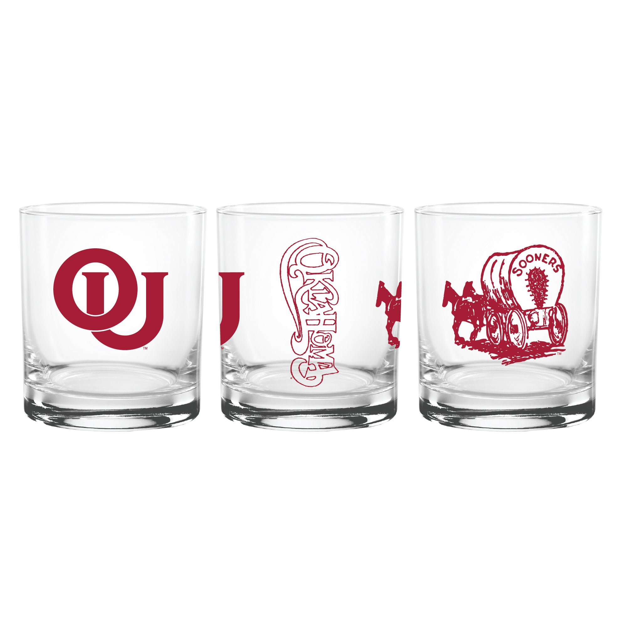 Set of 2 Oklahoma Sooners College Vault Sketch 14oz Rocks Glasses