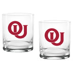Set of 2 Oklahoma Sooners College Vault Sketch 14oz Rocks Glasses