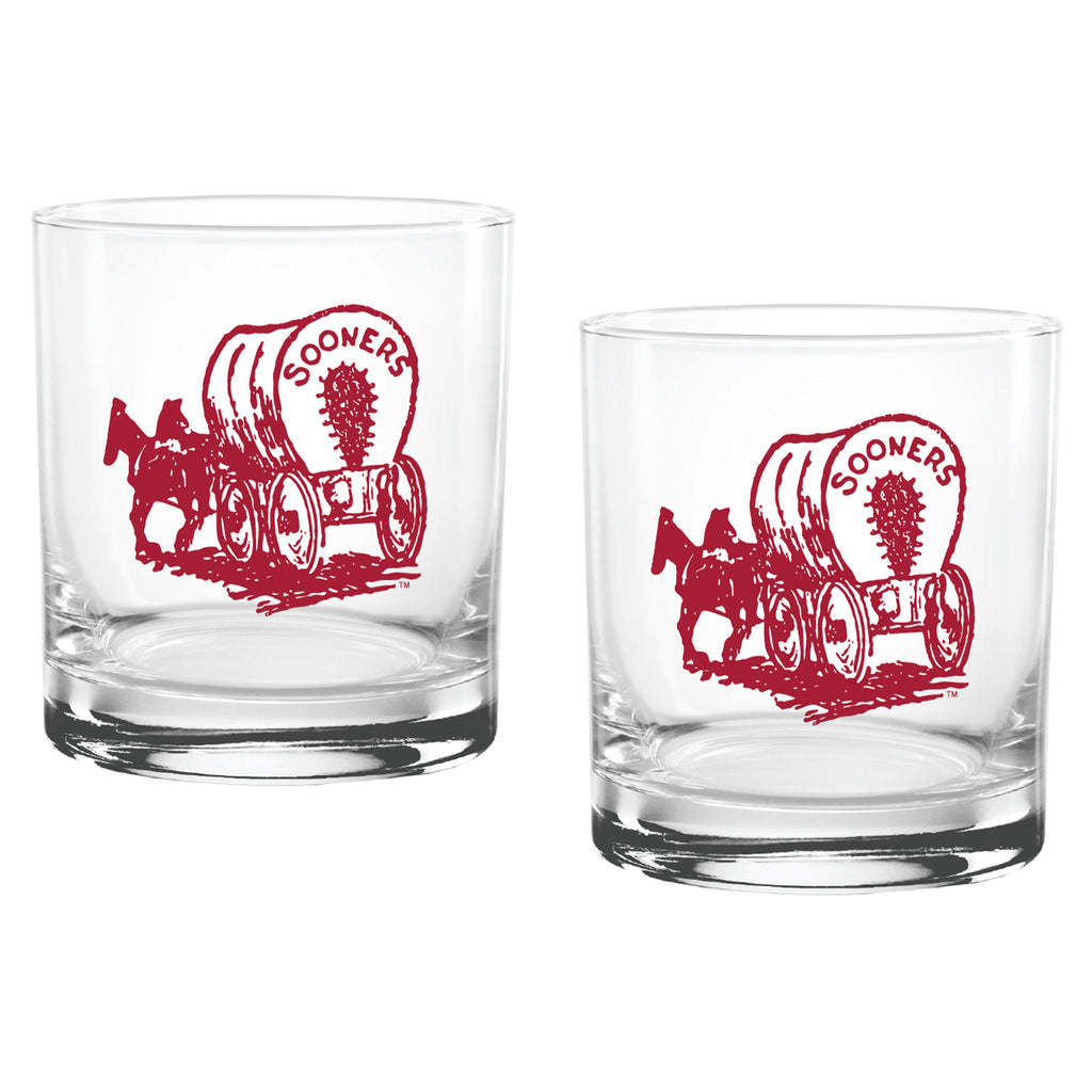 Set of 2 Oklahoma Sooners College Vault Sketch 14oz Rocks Glasses