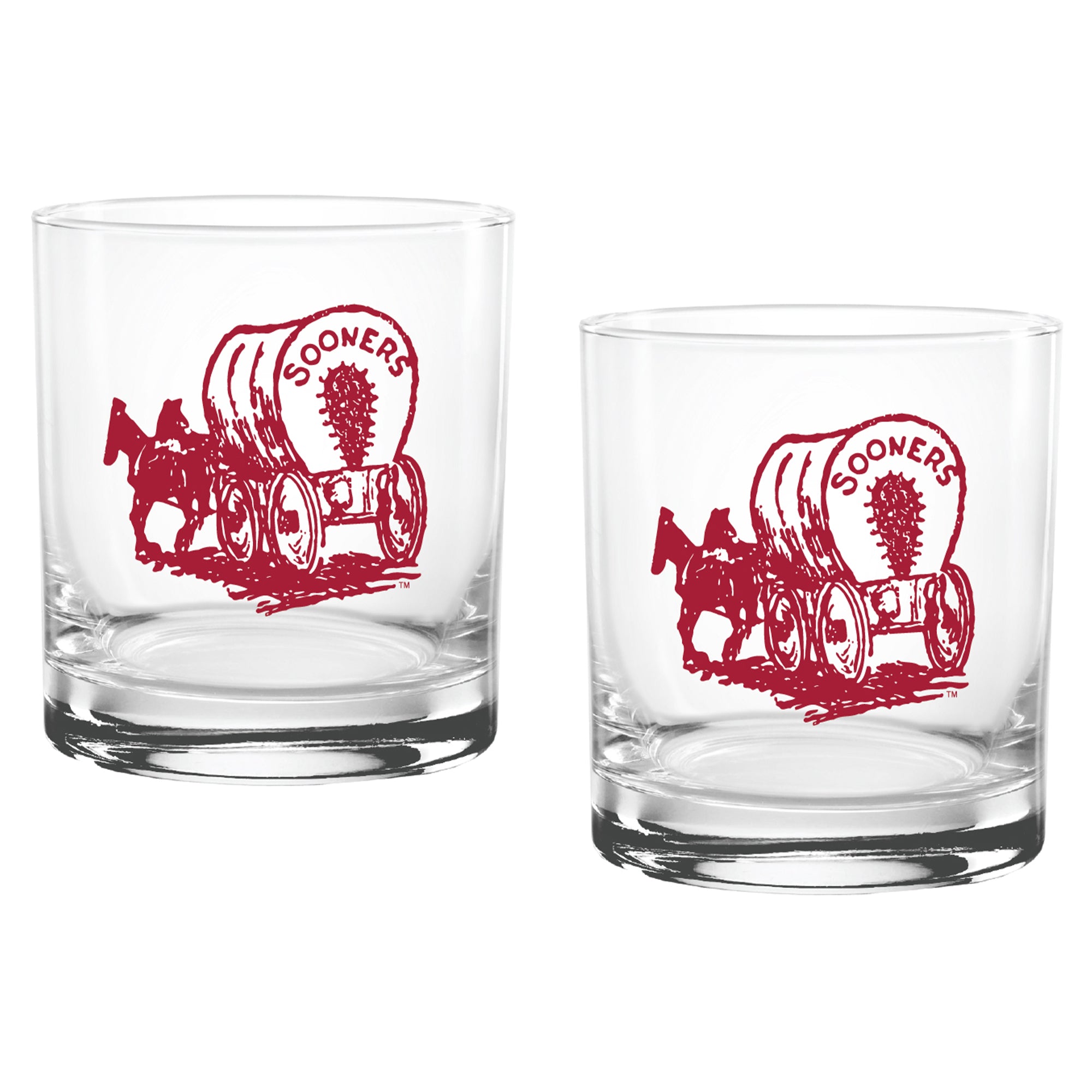 Set of 2 Oklahoma Sooners College Vault Sketch 14oz Rocks Glasses