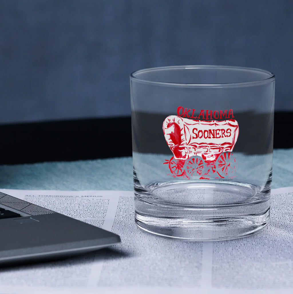 Set of 4 Oklahoma Sooners Mascot by Laura Wilcox 14oz Rocks Glasses