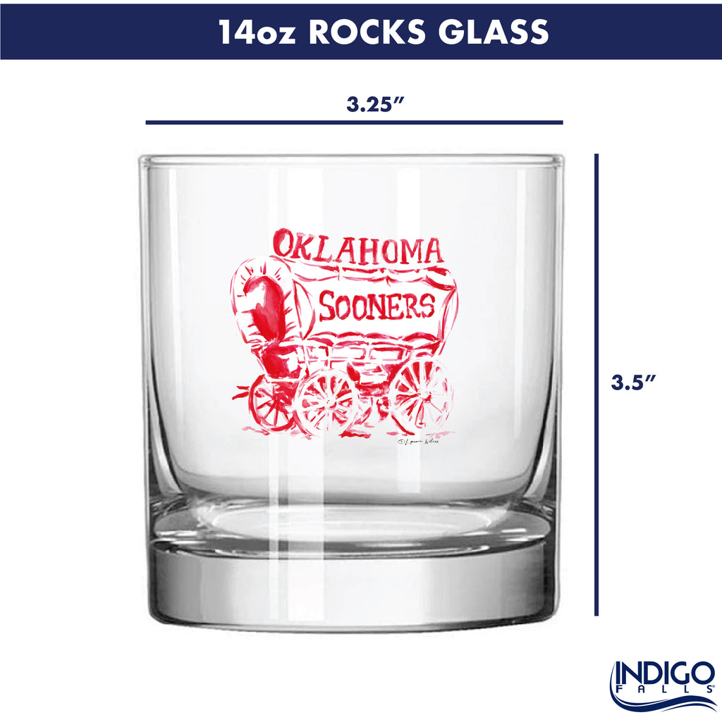 Set of 4 Oklahoma Sooners Mascot by Laura Wilcox 14oz Rocks Glasses