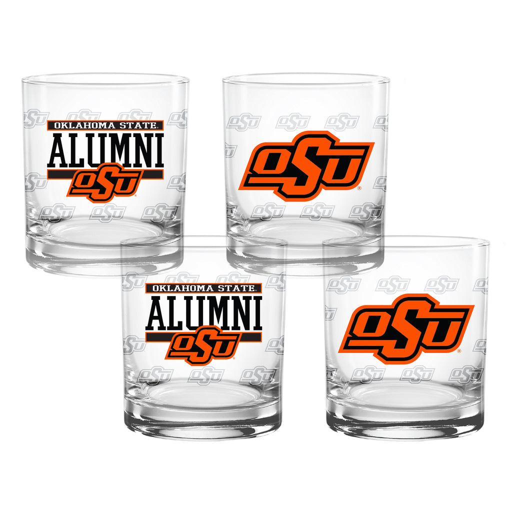 Set of 4 Oklahoma State Cowboys 14oz Alumni Rocks Glasses