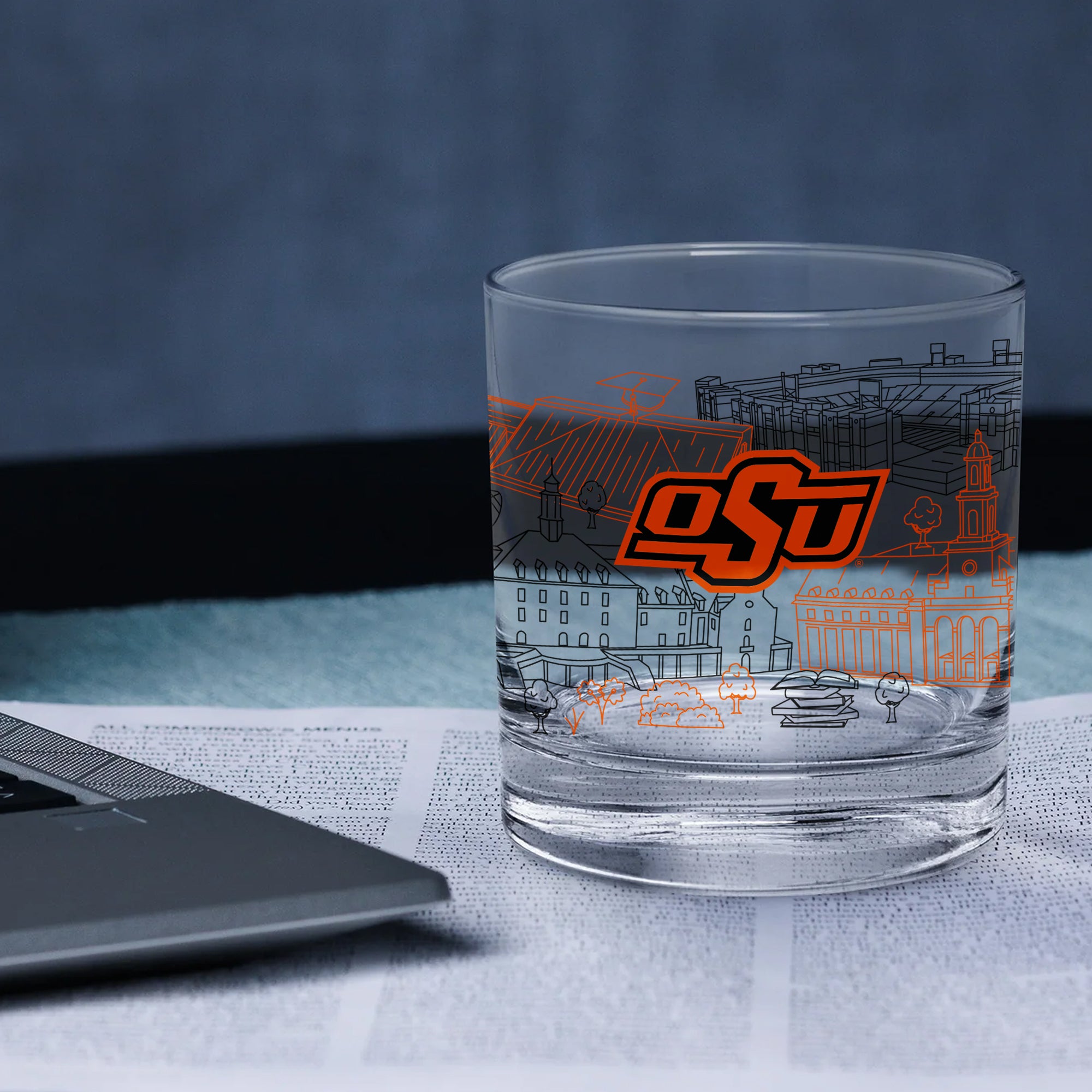 Set of 4 Oklahoma State Cowboys Campus Line Art 14oz Rocks Glasses