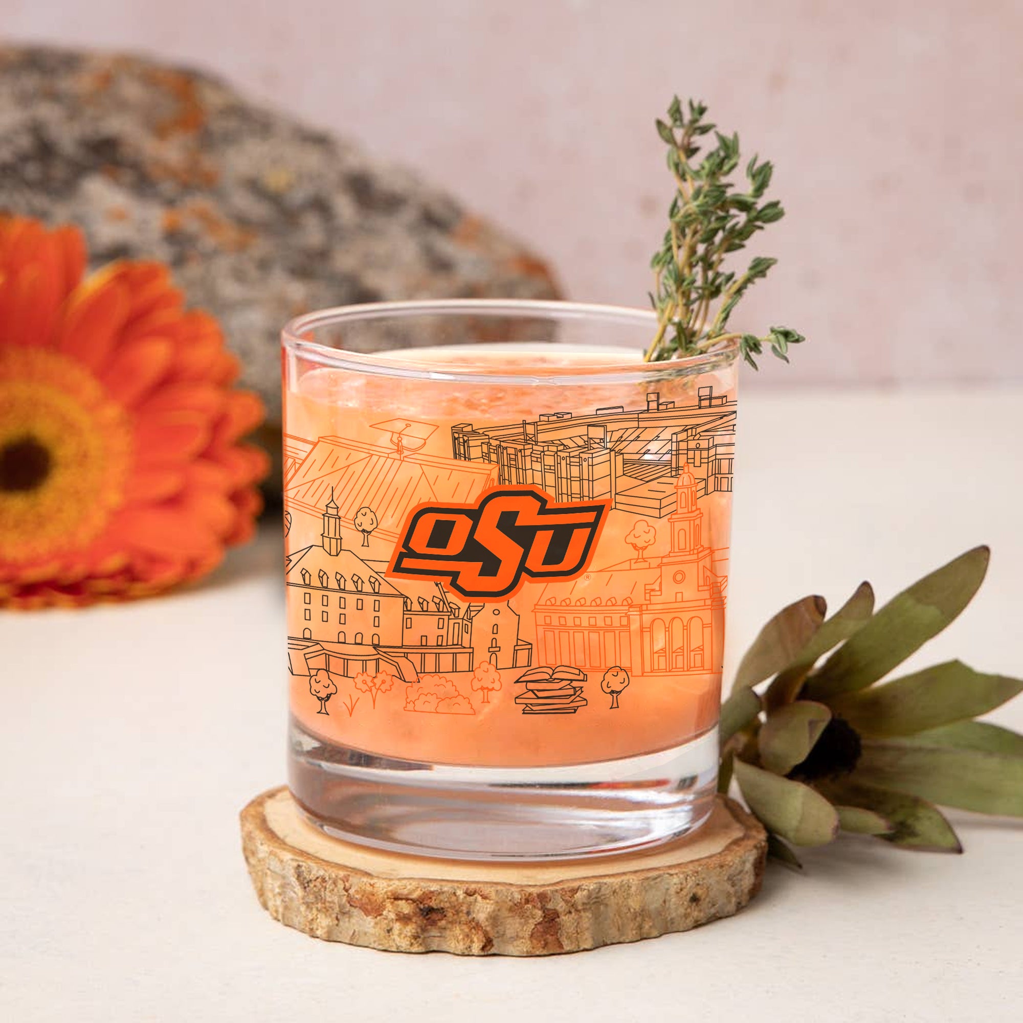 Set of 4 Oklahoma State Cowboys Campus Line Art 14oz Rocks Glasses