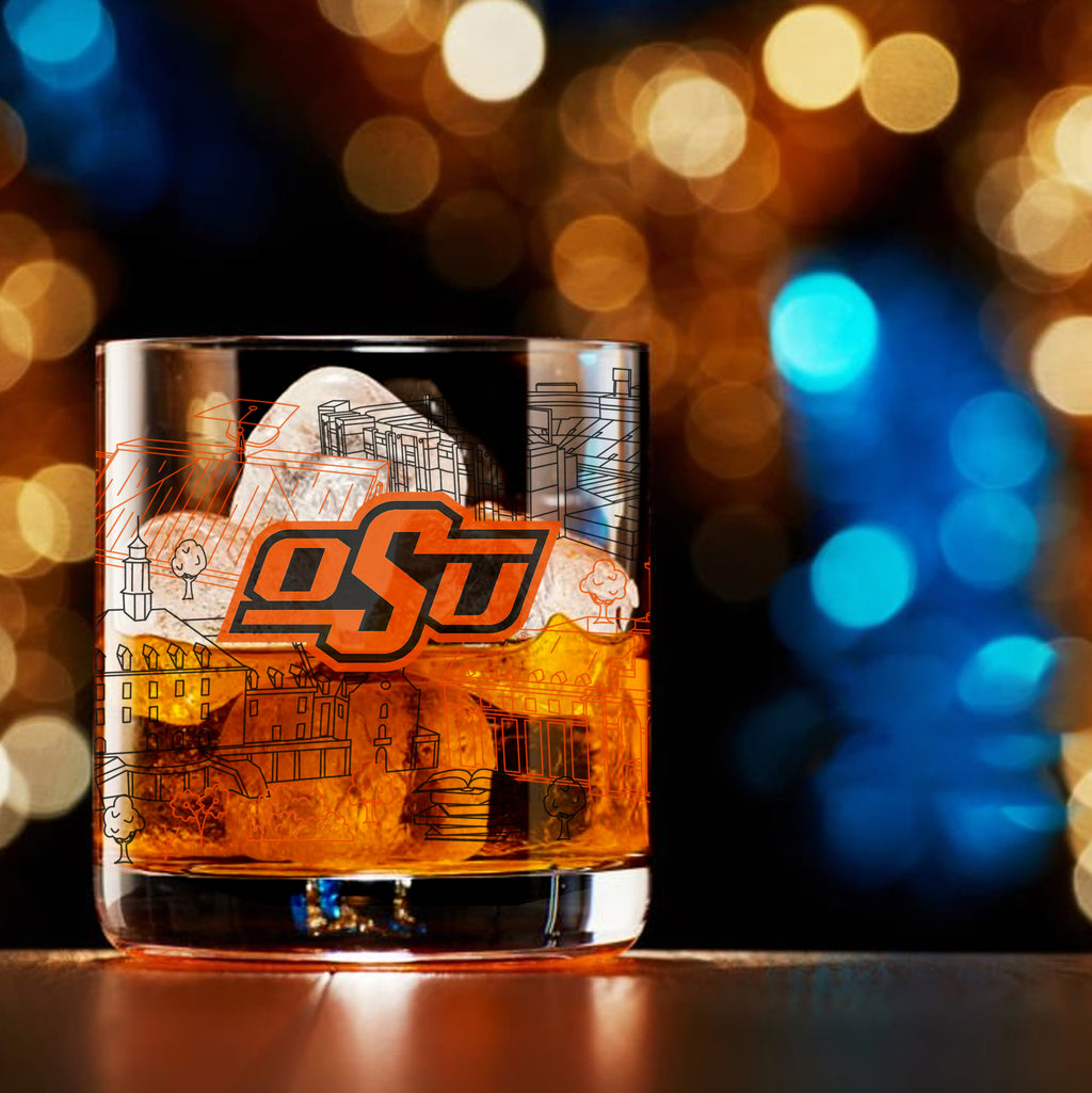 Set of 4 Oklahoma State Cowboys Campus Line Art 14oz Rocks Glasses
