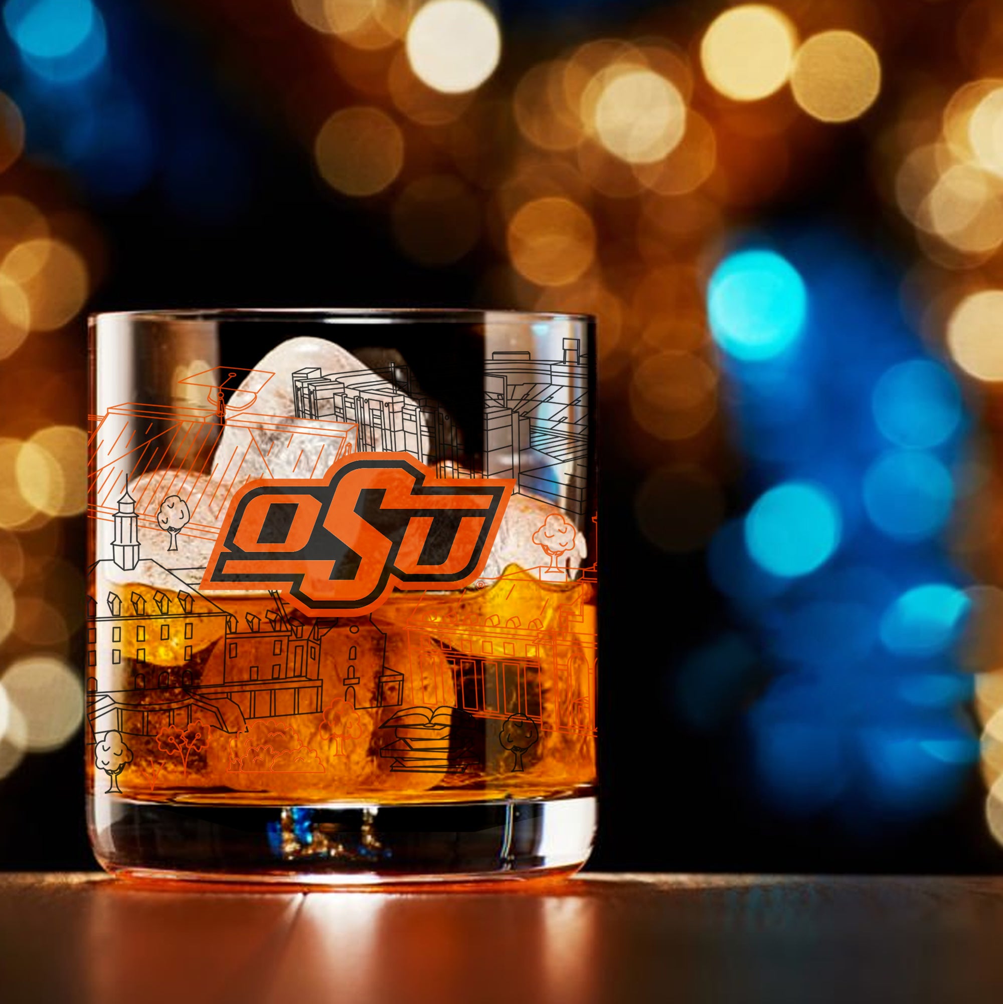 Set of 4 Oklahoma State Cowboys Campus Line Art 14oz Rocks Glasses