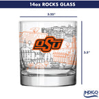 Set of 4 Oklahoma State Cowboys Campus Line Art 14oz Rocks Glasses