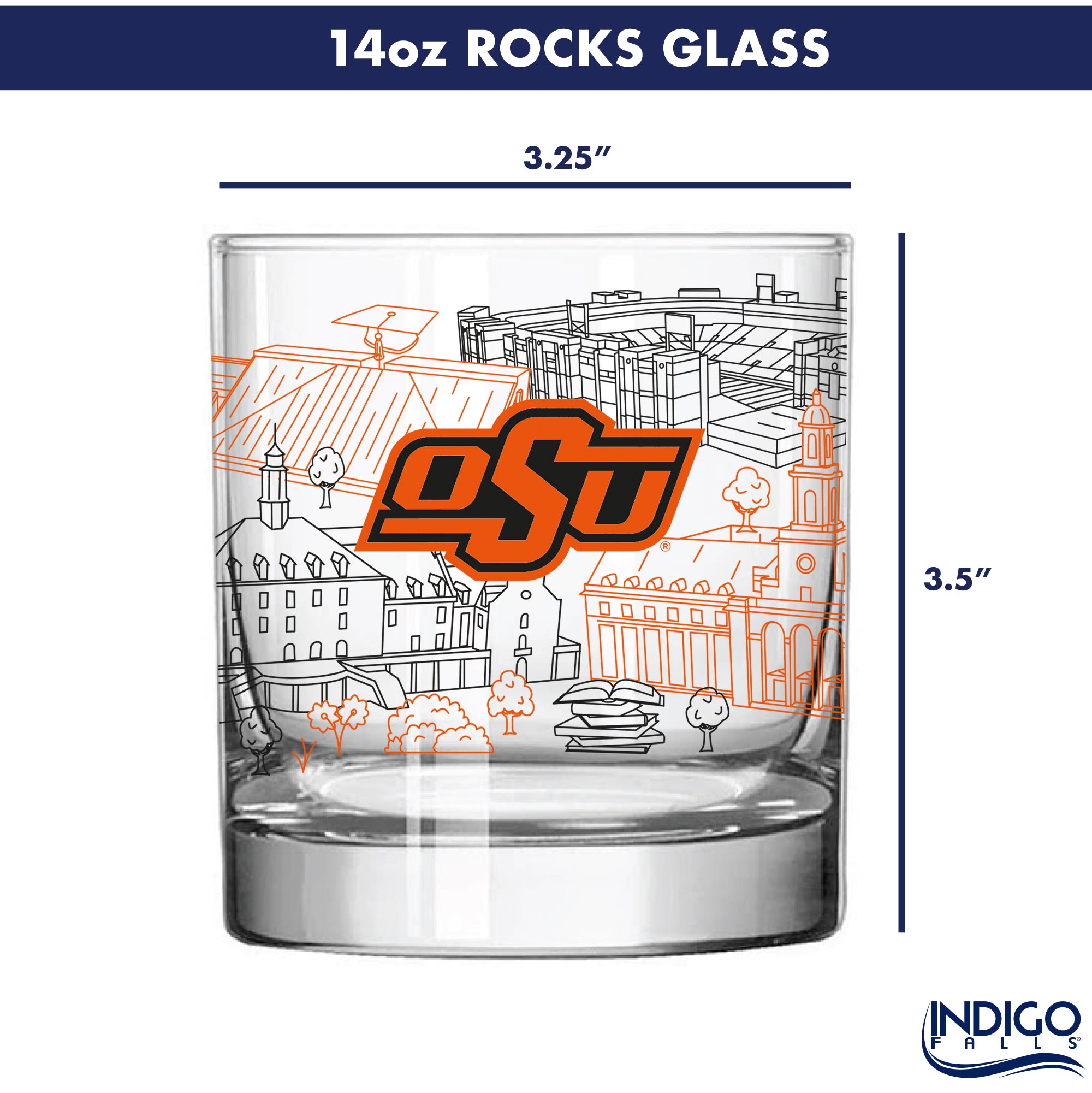 Set of 4 Oklahoma State Cowboys Campus Line Art 14oz Rocks Glasses