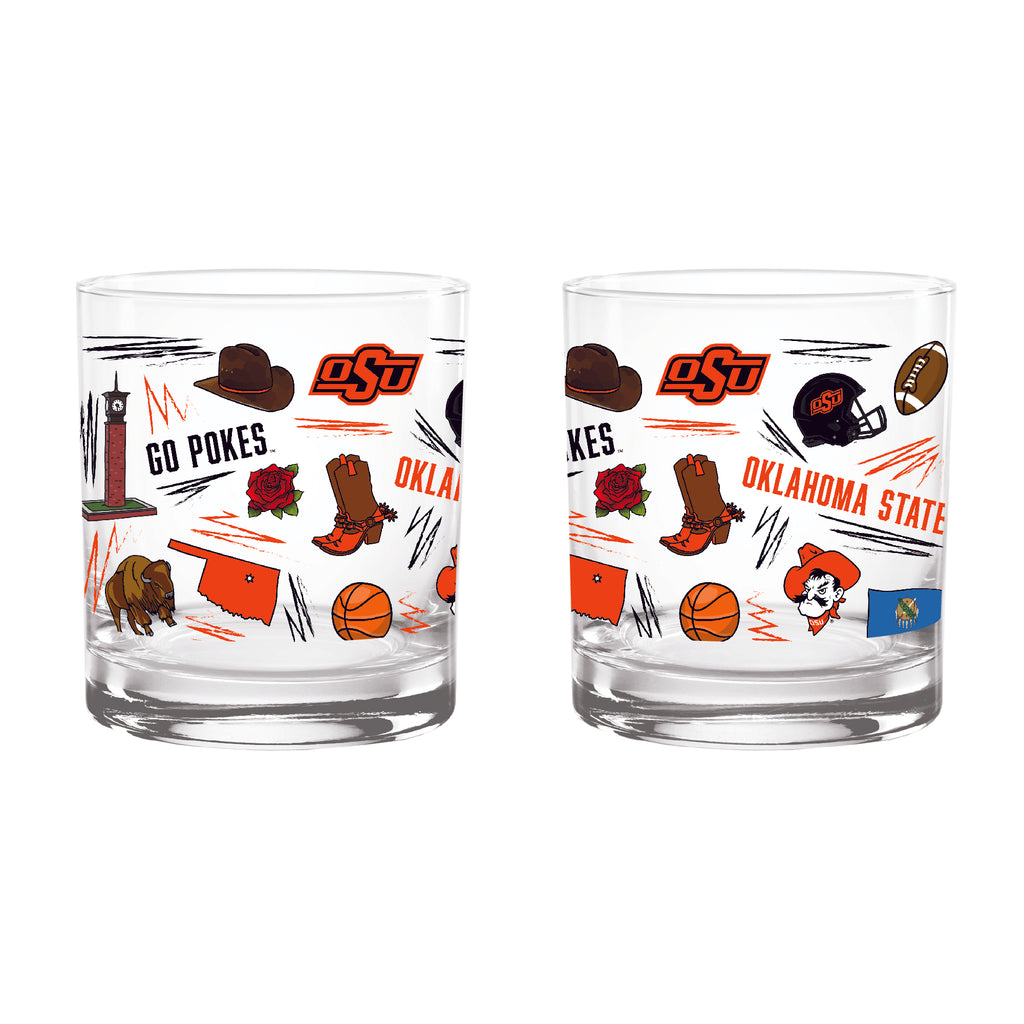 Set of 2 Oklahoma State Cowboys 14oz Local Rocks Glasses