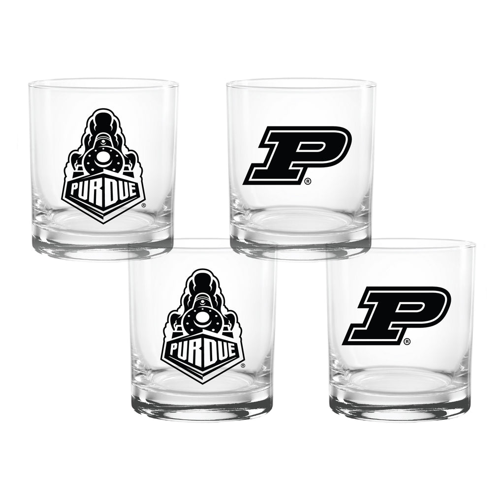 Set of 4 Purdue Boilermakers College Vault Sketch 14oz Rocks Glasses