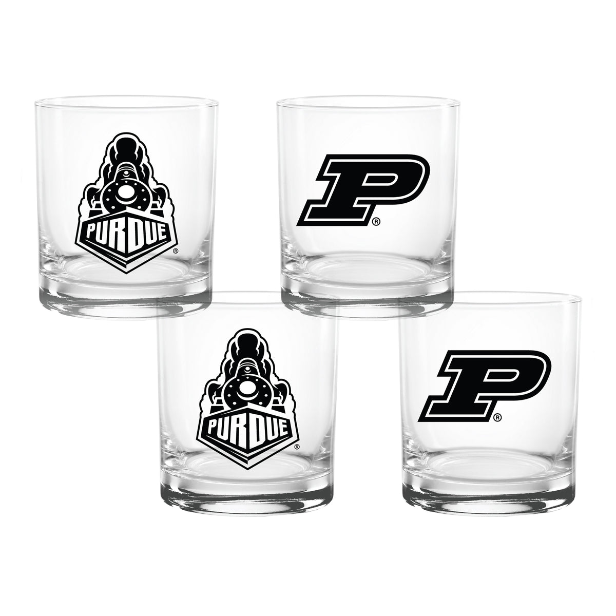 Set of 4 Purdue Boilermakers College Vault Sketch 14oz Rocks Glasses