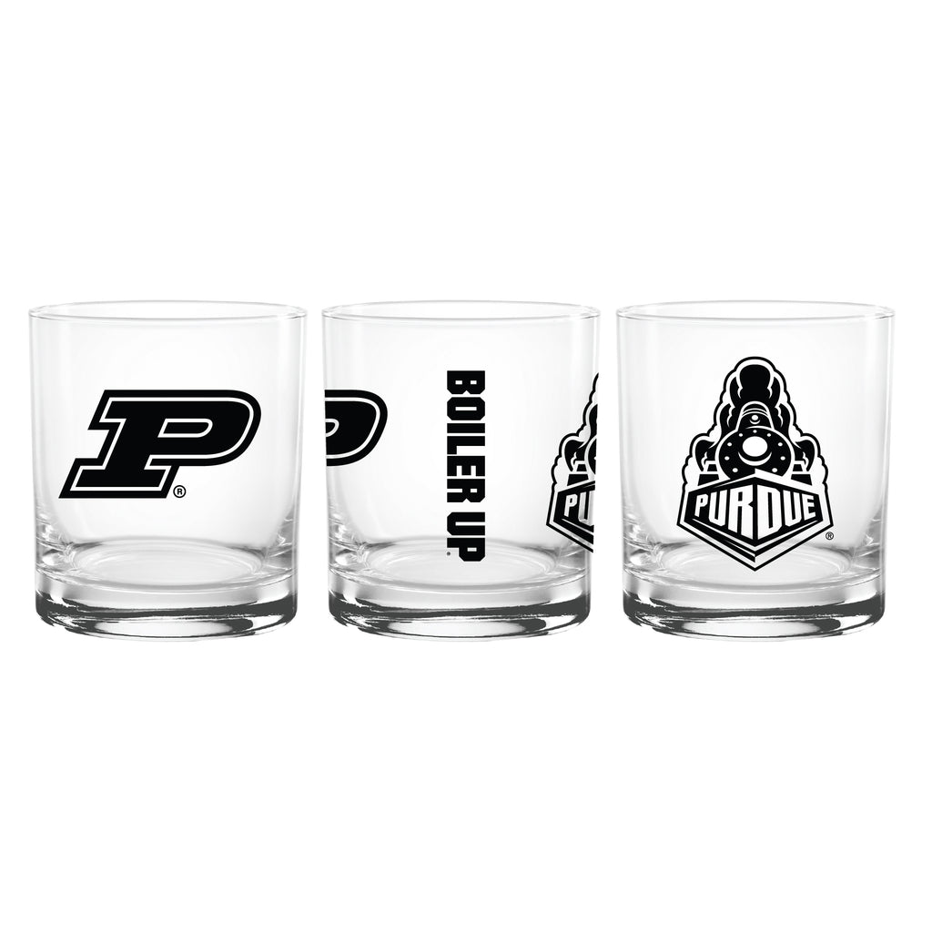 Set of 2 Purdue Boilermakers College Vault Sketch 14oz Rocks Glasses