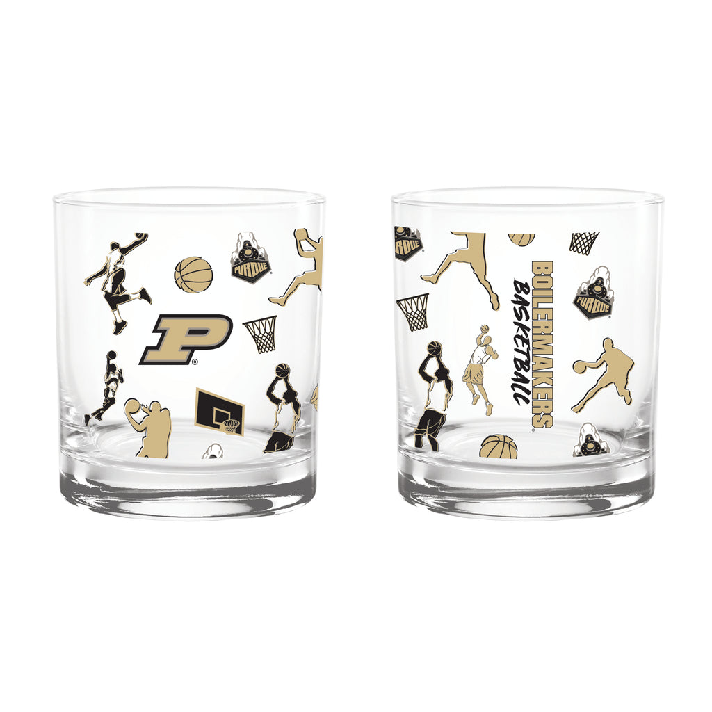 Set of 2 Purdue Boilermakers Basketball Sketch 14oz Rocks Glasses