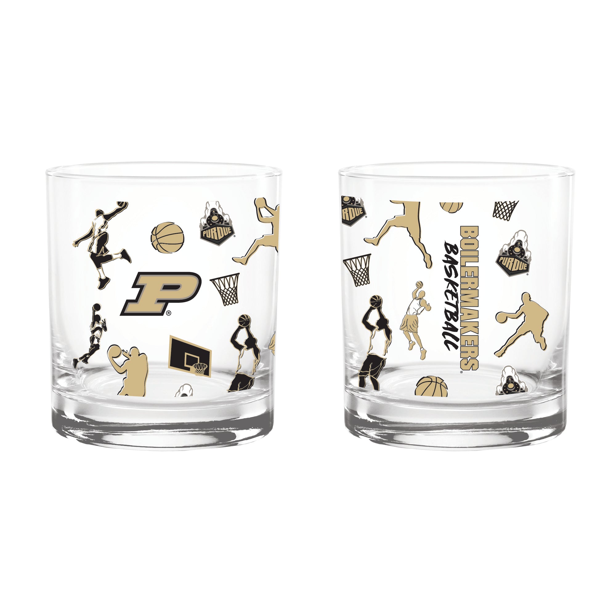 Set of 2 Purdue Boilermakers Basketball Sketch 14oz Rocks Glasses