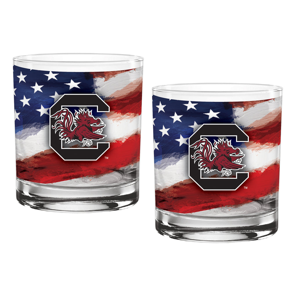 Set of 2 South Carolina Gamecocks 14oz Americana Rocks Glasses