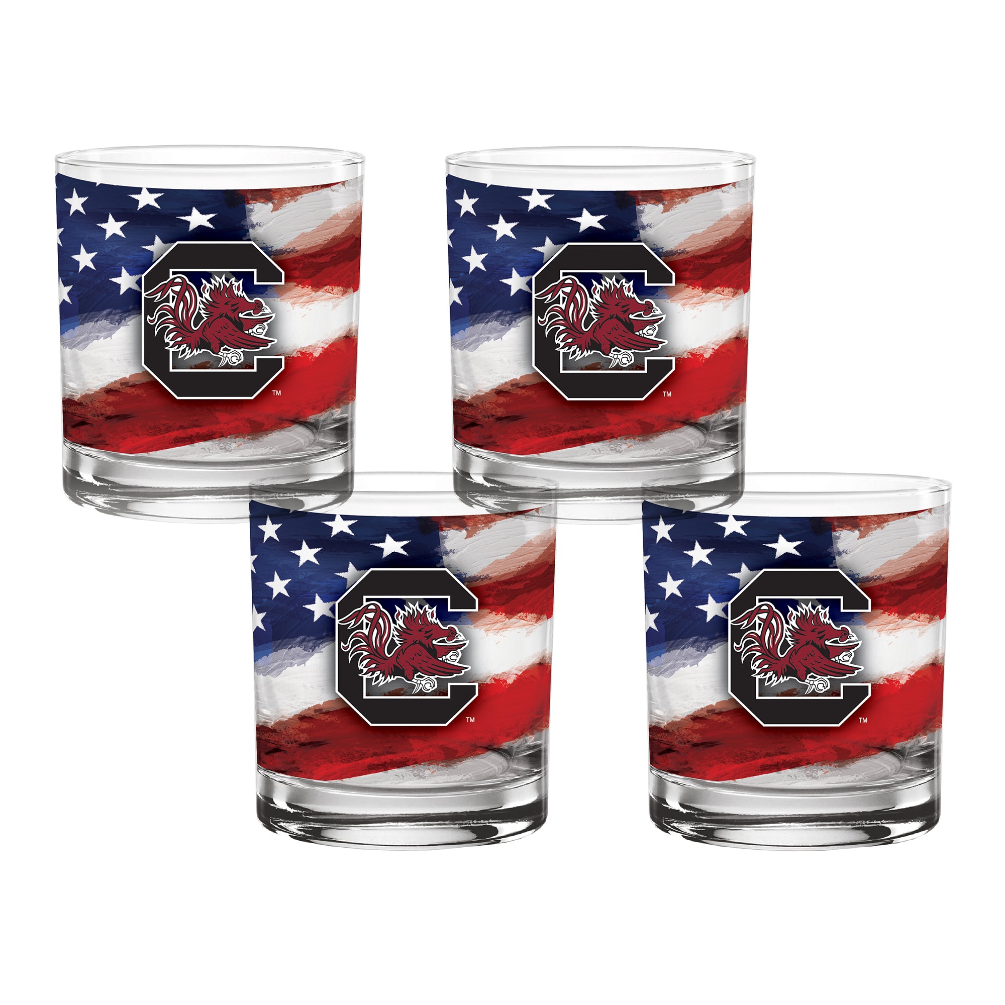 Set of 4 South Carolina Gamecocks 14oz Americana Rocks Glasses