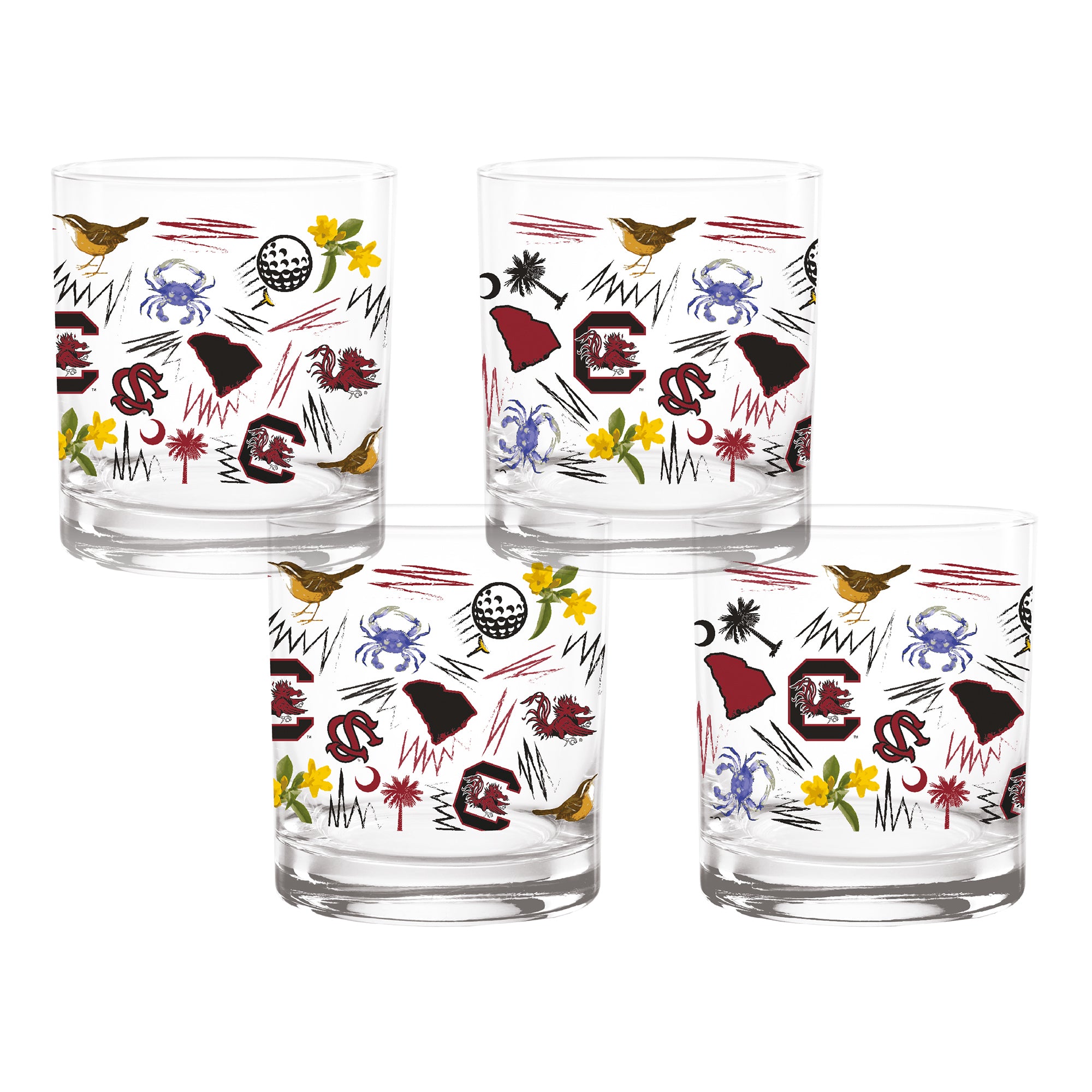 Set of 4 South Carolina Gamecocks 14oz Local Rocks Glasses