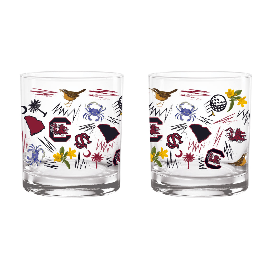 Set of 2 South Carolina Gamecocks 14oz Local Rocks Glasses