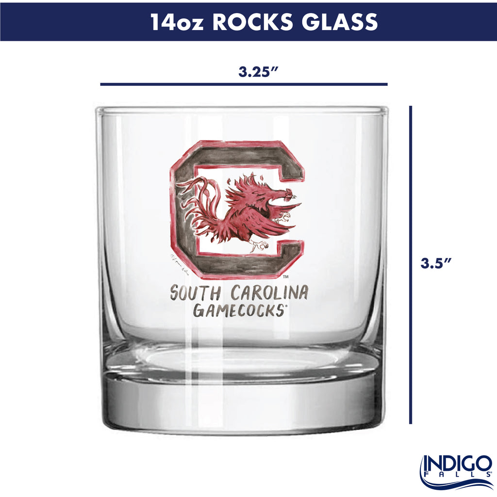 Set of 4 South Carolina Gamecocks Mascot by Laura Wilcox 14oz Rocks Glasses