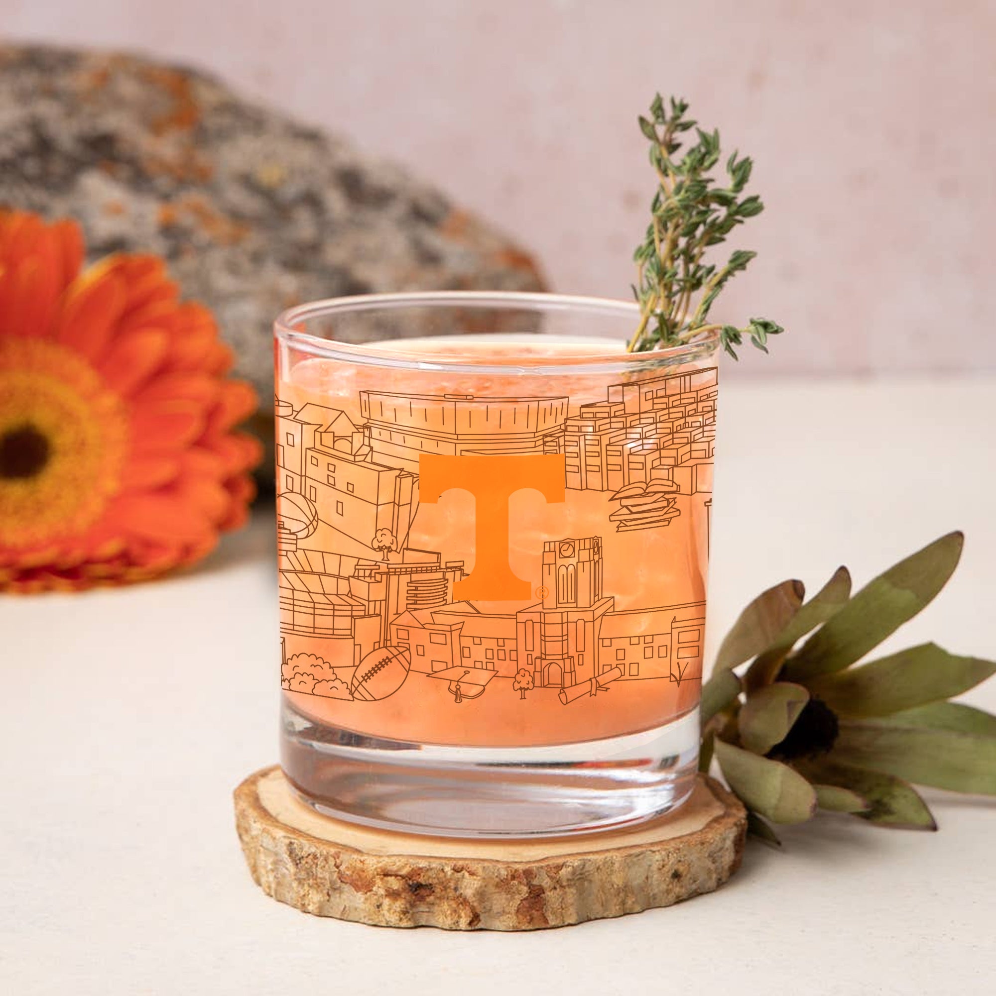 Set of 4 Tennessee Volunteers Campus Line Art 14oz Rocks Glasses