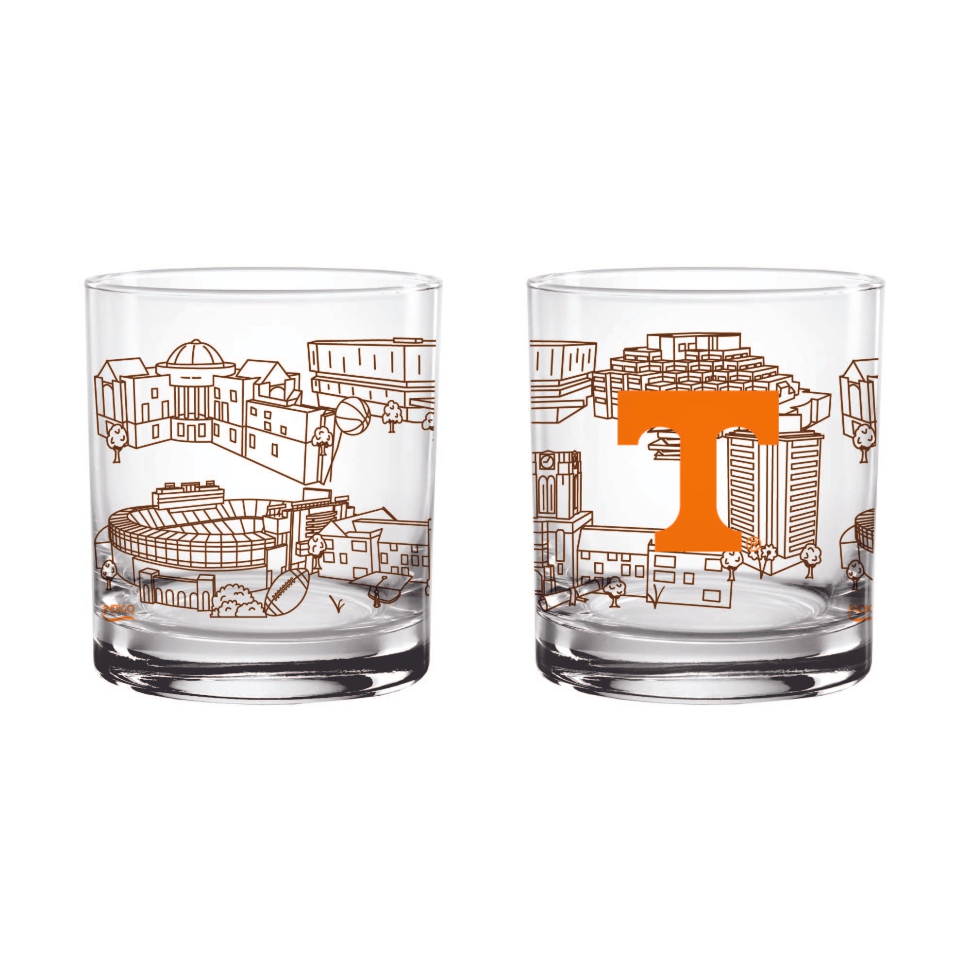 Set of 2 Tennessee Volunteers Campus Line Art 14oz Rocks Glasses