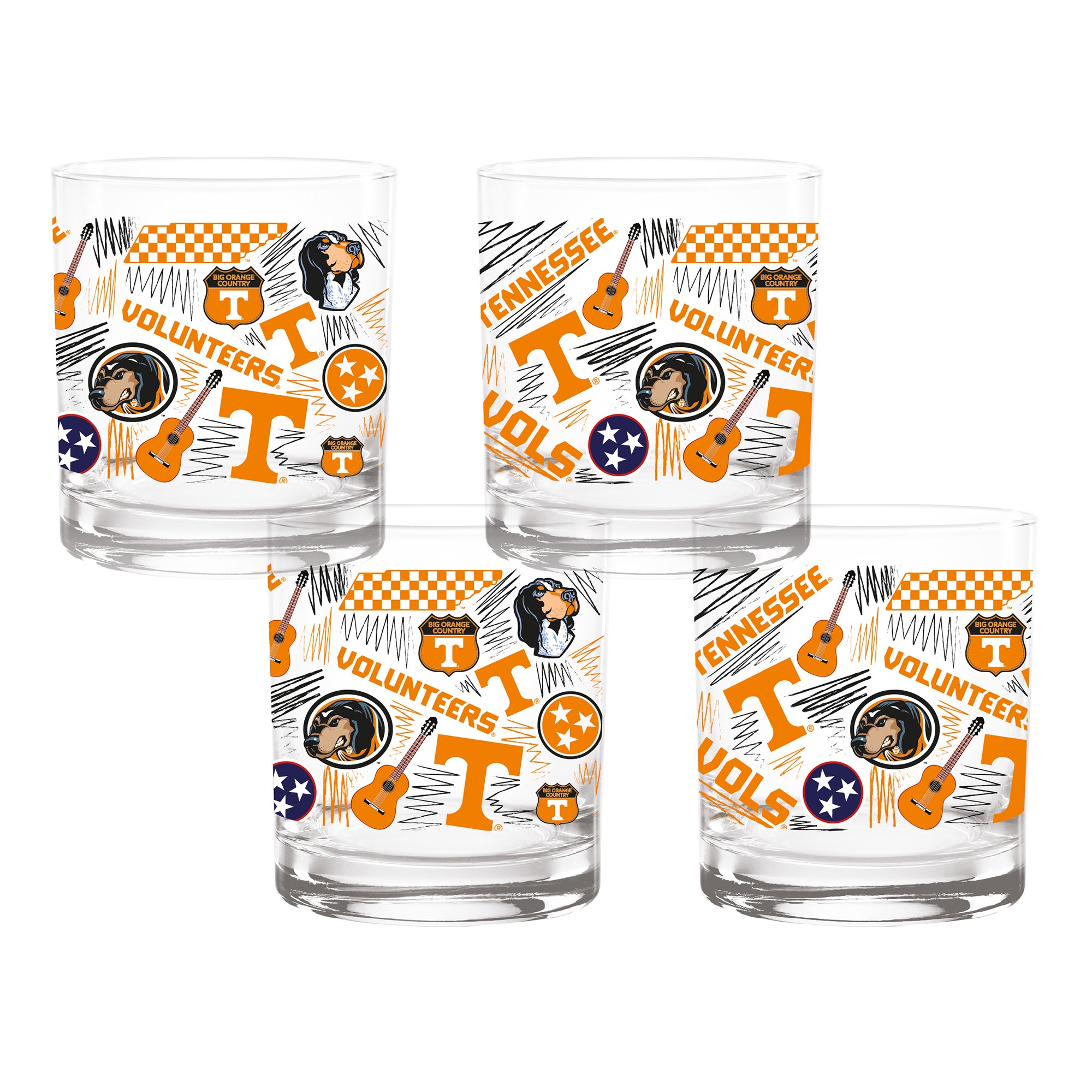 Set of 4 Tennessee Volunteers 14oz Local Rocks Glasses