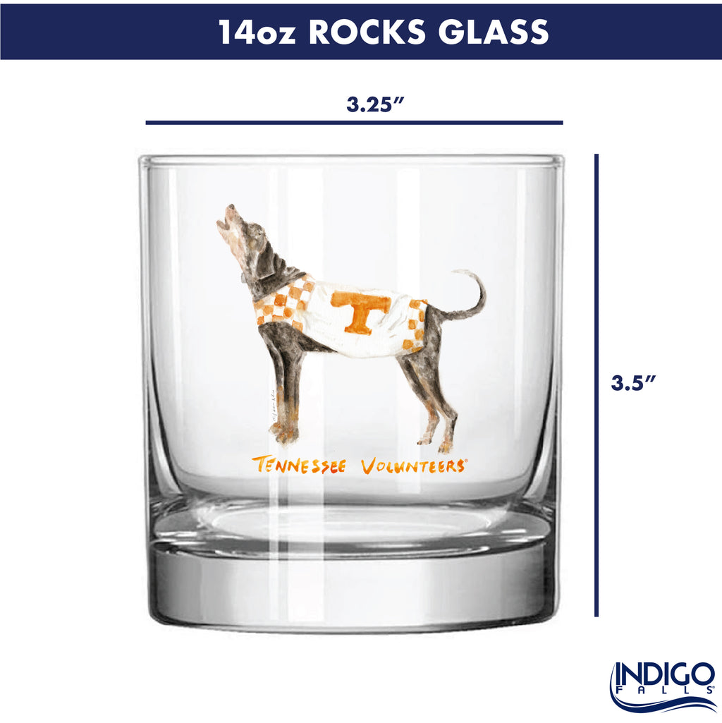 Set of 4 Tennessee Volunteers Mascot by Laura Wilcox 14oz Rocks Glasses