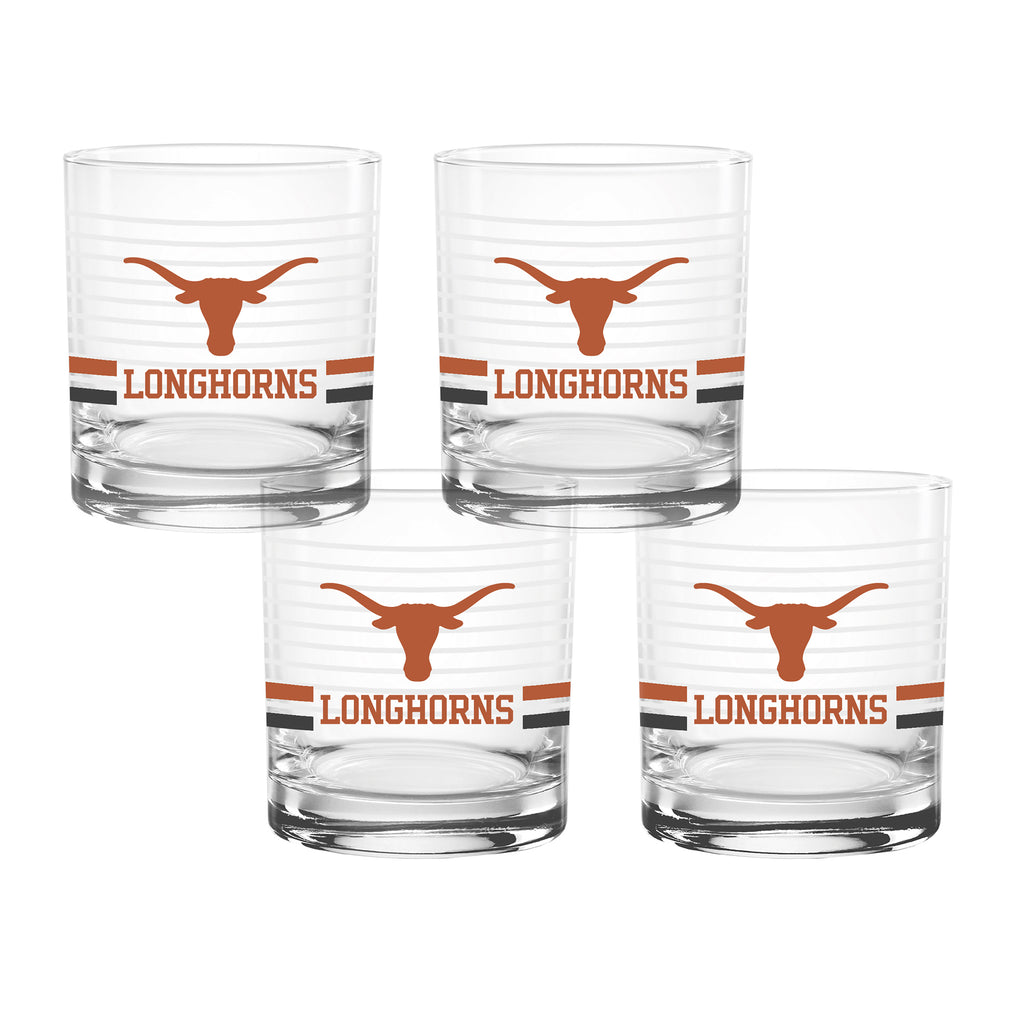 Set of 4 Texas Longhorns 14oz Ring Rocks Glasses