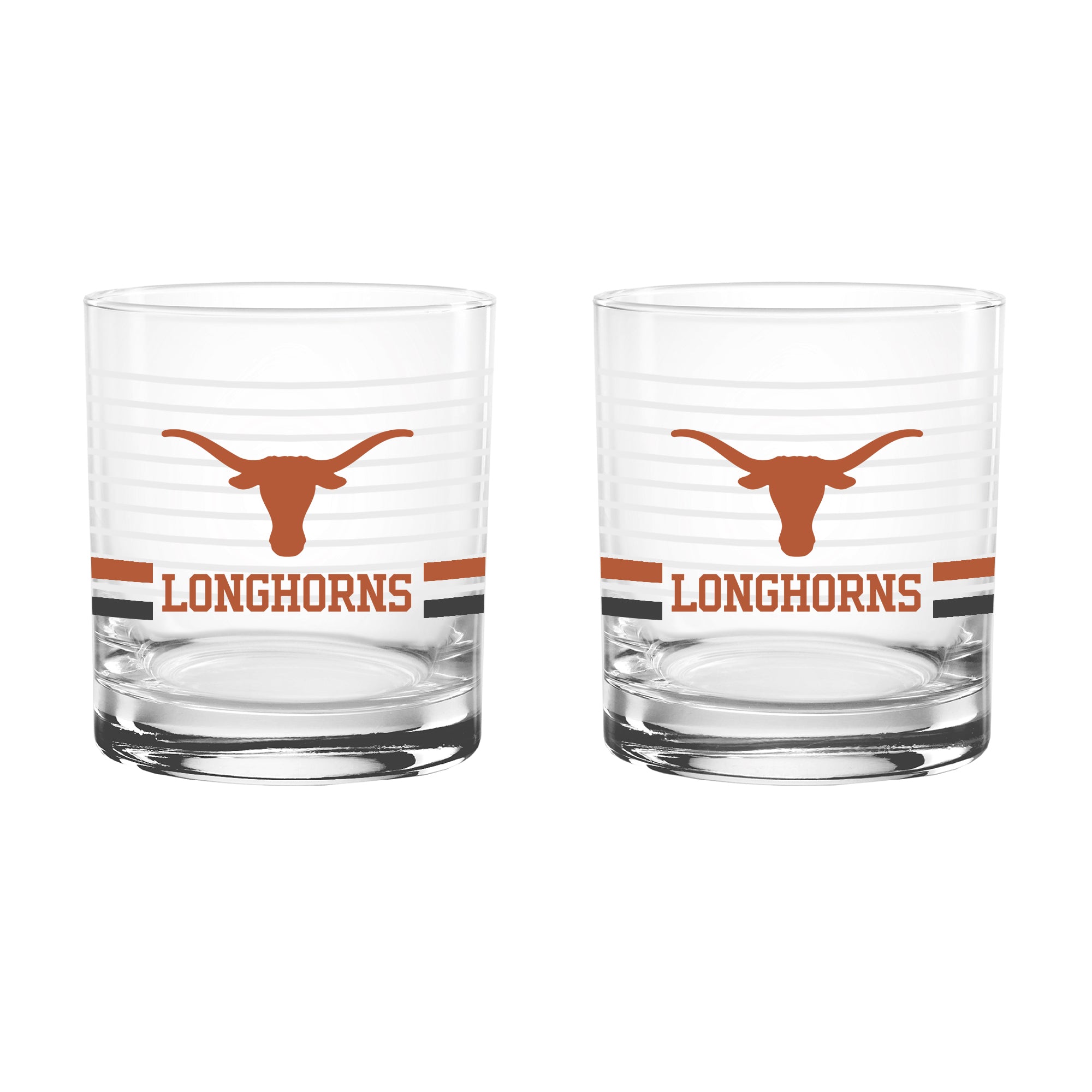 Set of 2 Texas Longhorns 14oz Ring Rocks Glasses