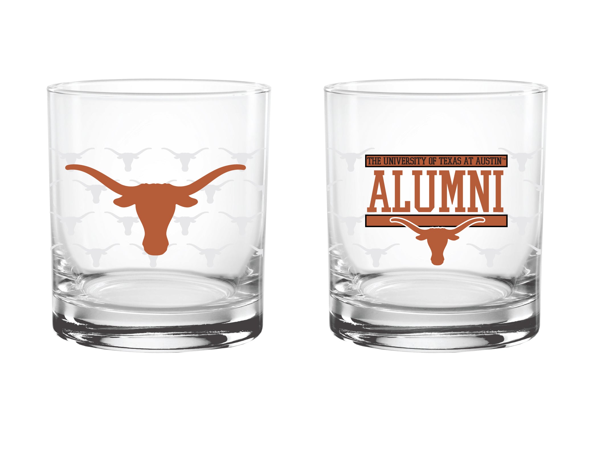Set of 2 Texas Longhorns 14oz Alumni Rocks Glasses