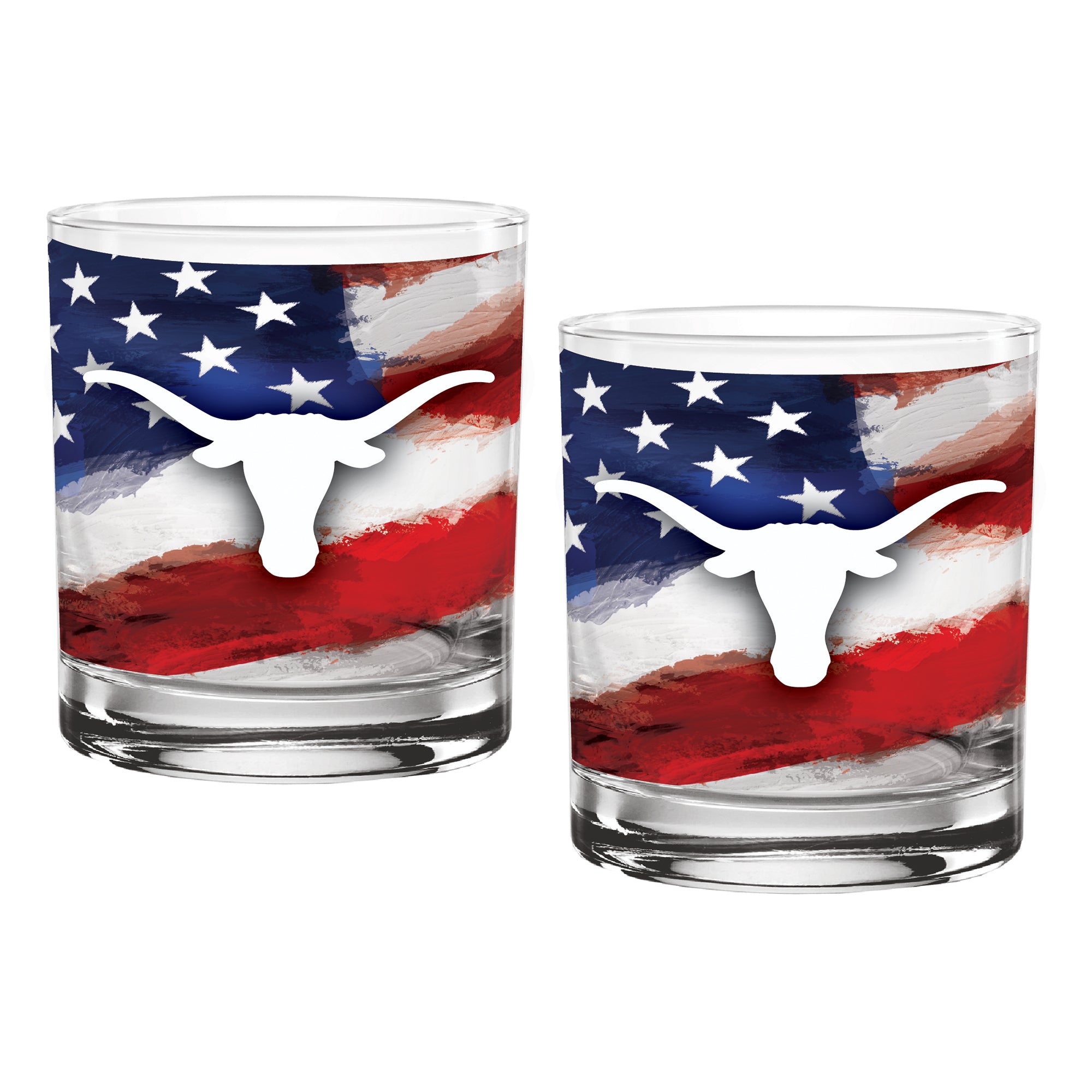 Set of 2 Texas Longhorns 14oz Americana Rocks Glasses