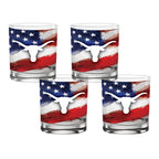 Set of 4 Texas Longhorns 14oz Americana Rocks Glasses