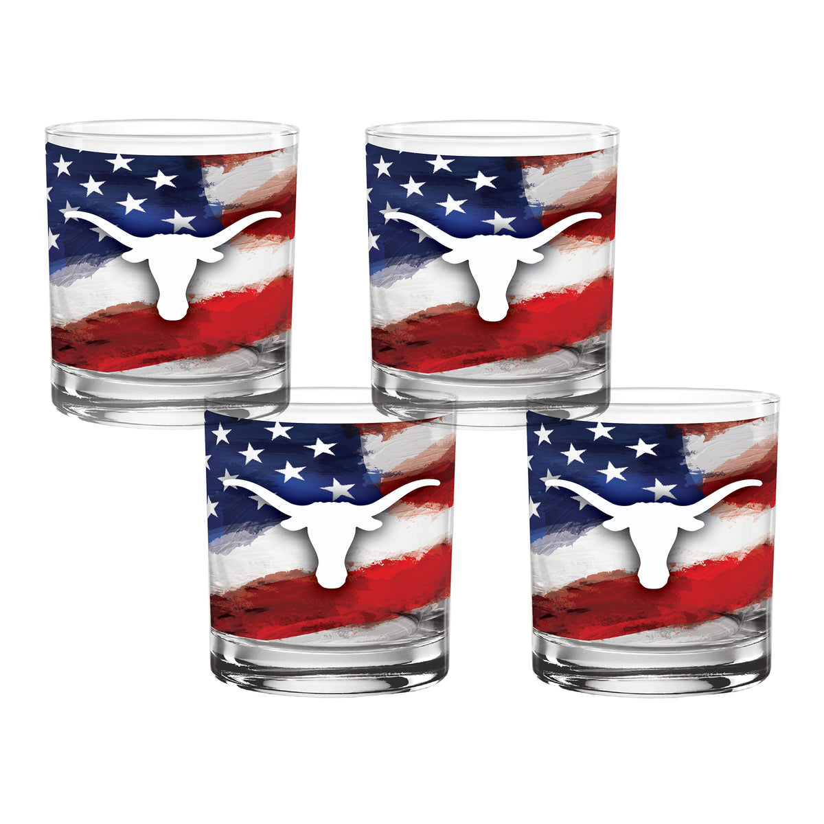 Set of 4 Texas Longhorns 14oz Americana Rocks Glasses