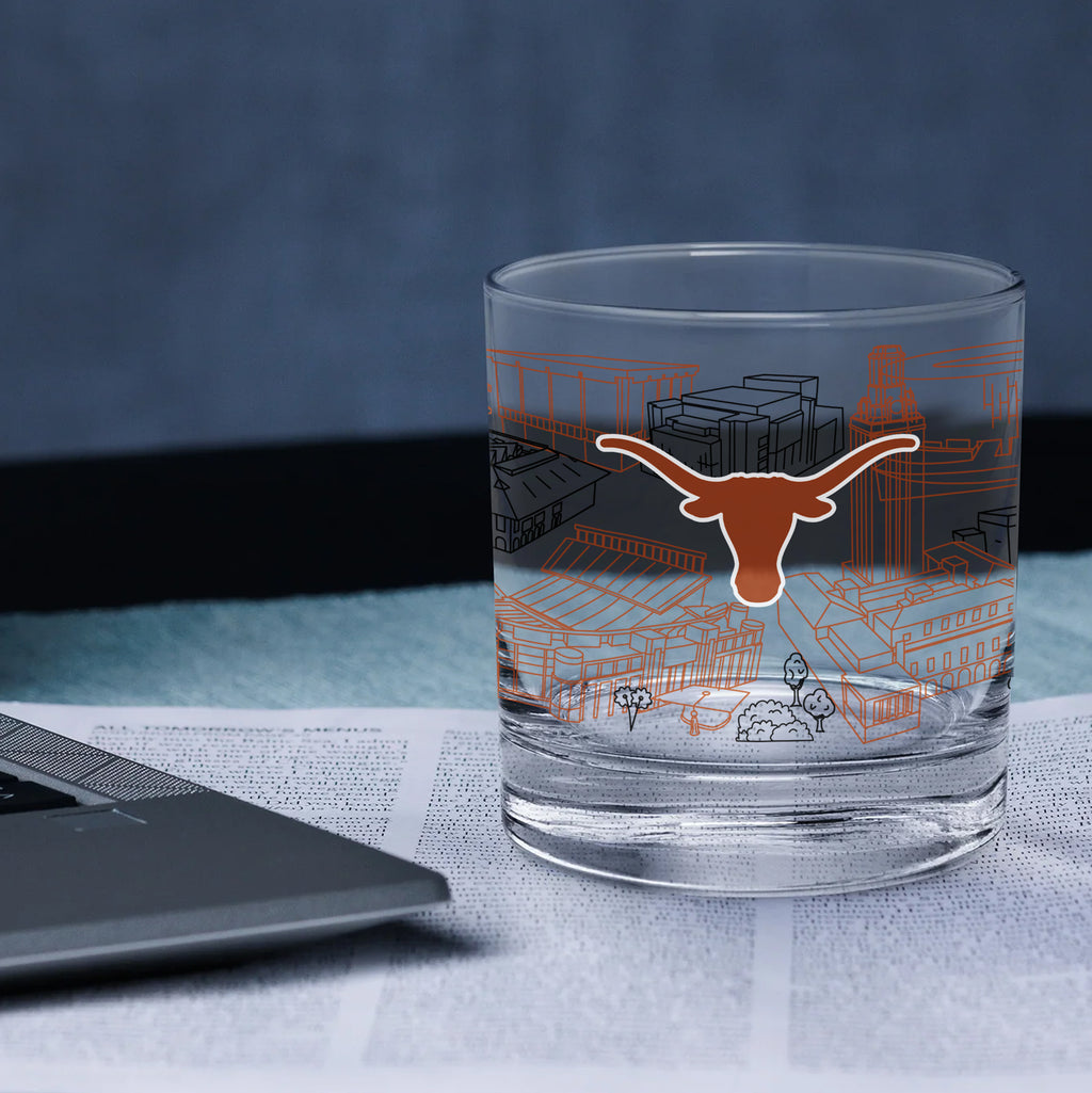 Set of 4 Texas Longhorns Campus Line Art 14oz Rocks Glasses