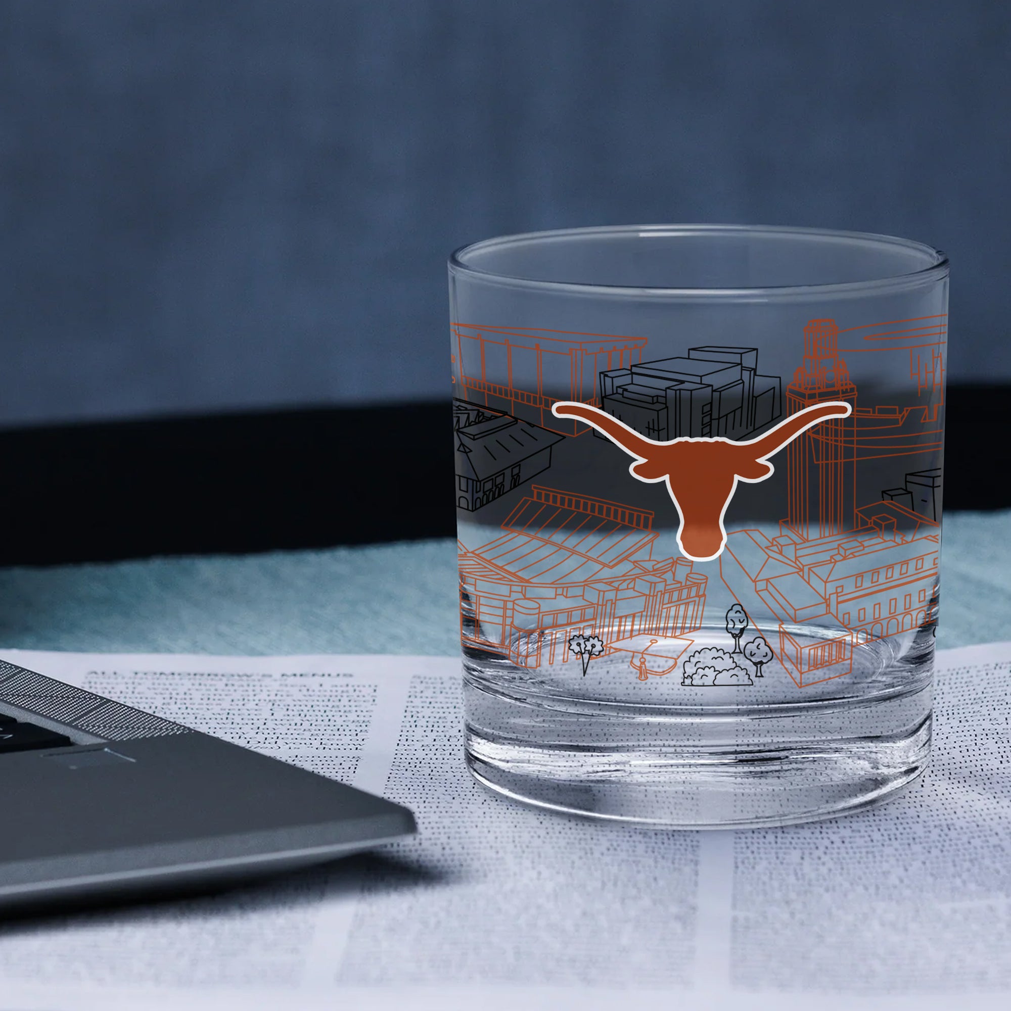 Set of 4 Texas Longhorns Campus Line Art 14oz Rocks Glasses