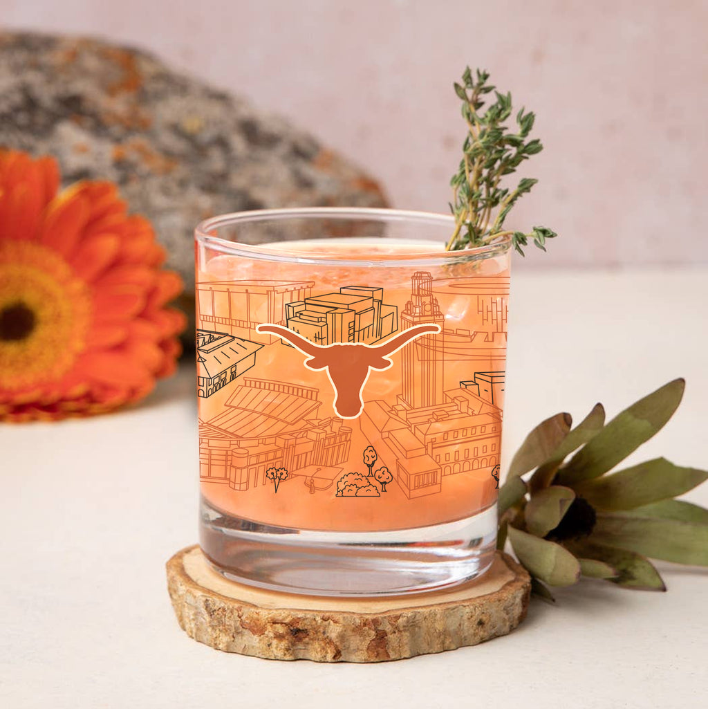Set of 4 Texas Longhorns Campus Line Art 14oz Rocks Glasses