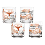 Set of 4 Texas Longhorns Campus Line Art 14oz Rocks Glasses