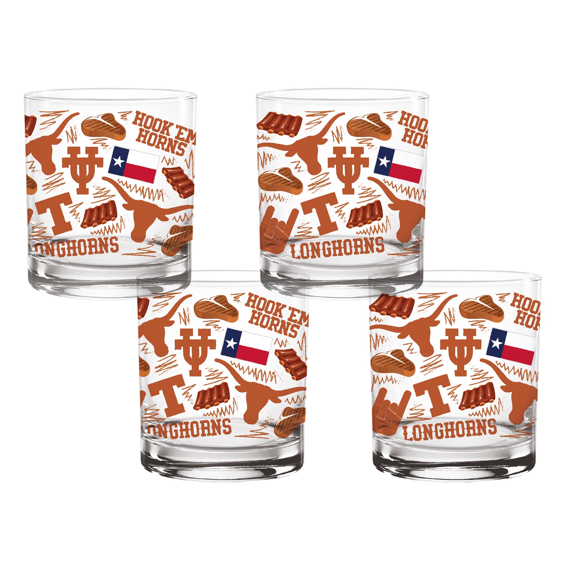 Set of 4 Texas Longhorns 14oz Local Rocks Glasses