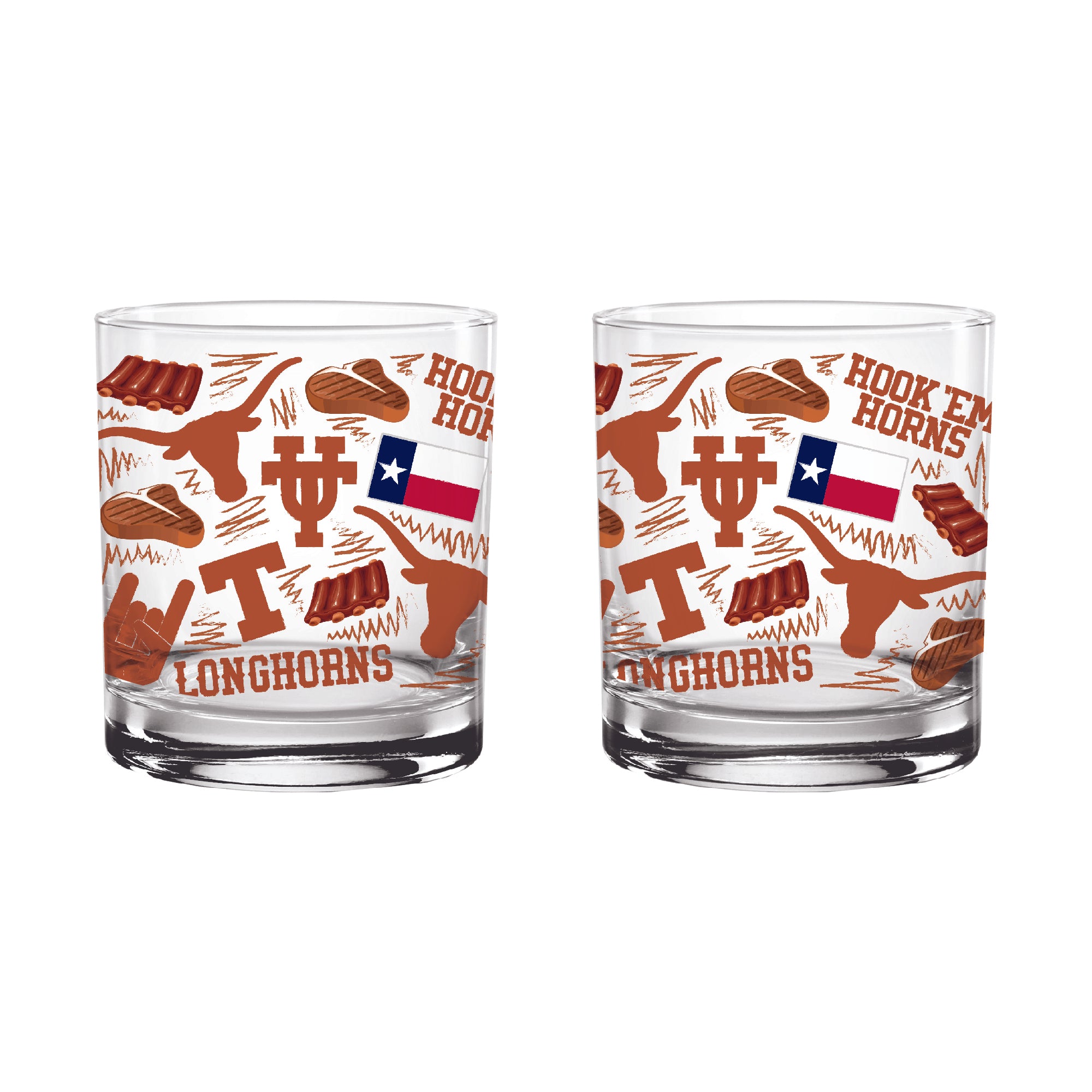 Set of 2 Texas Longhorns 14oz Local Rocks Glasses