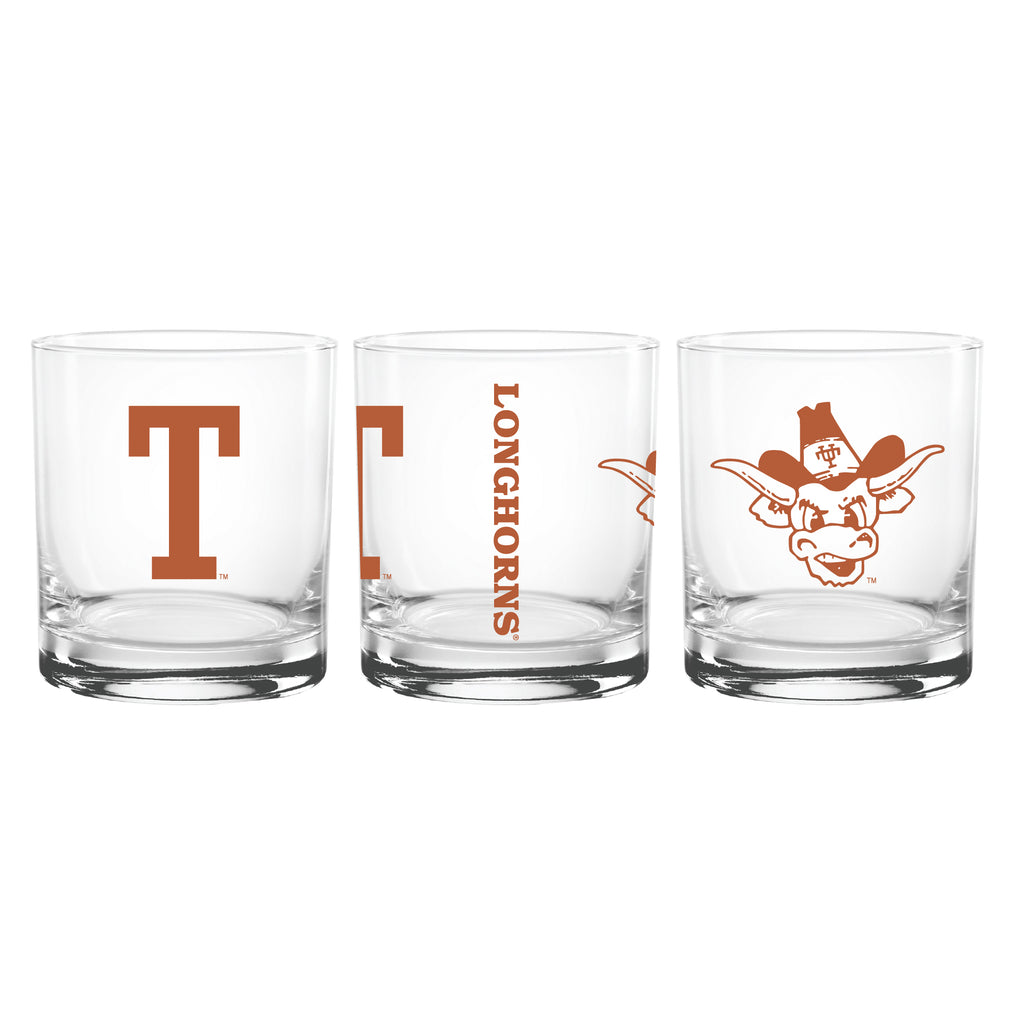 Set of 2 Texas Longhorns College Vault Sketch 14oz Rocks Glasses