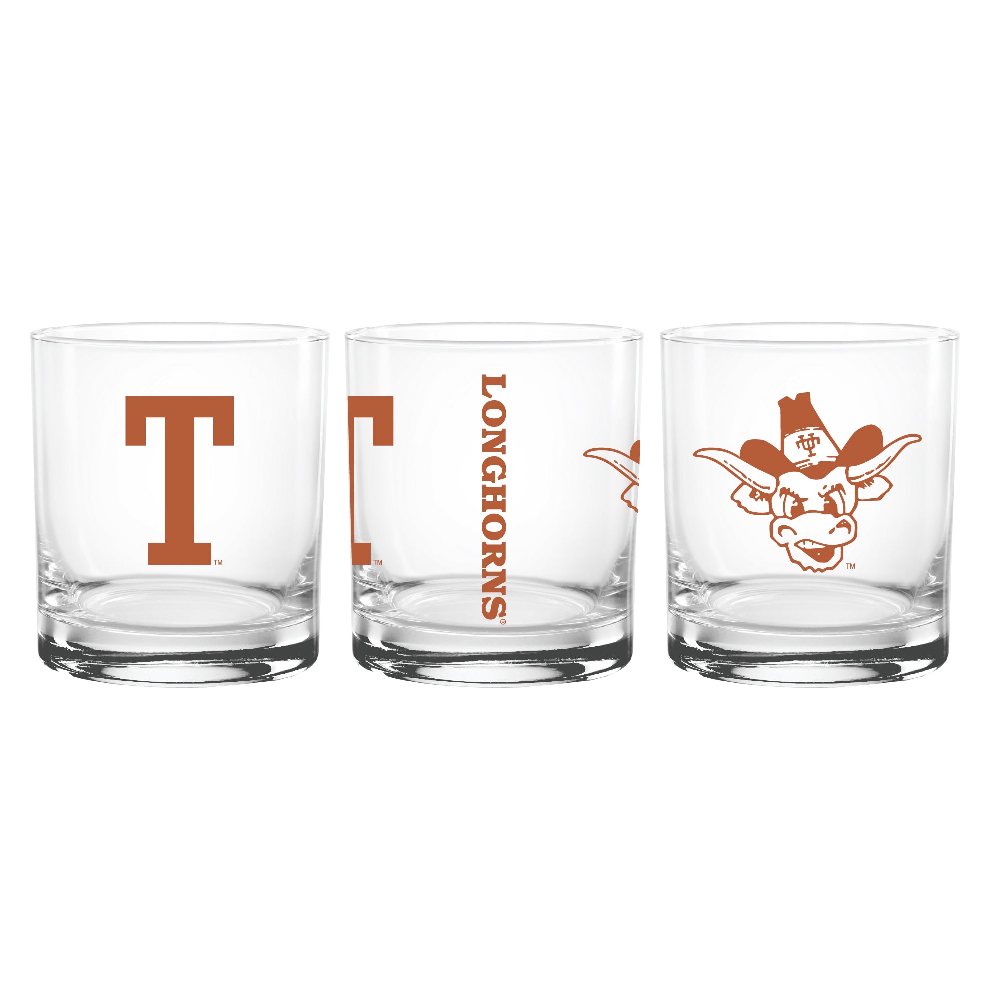 Set of 2 Texas Longhorns College Vault Sketch 14oz Rocks Glasses