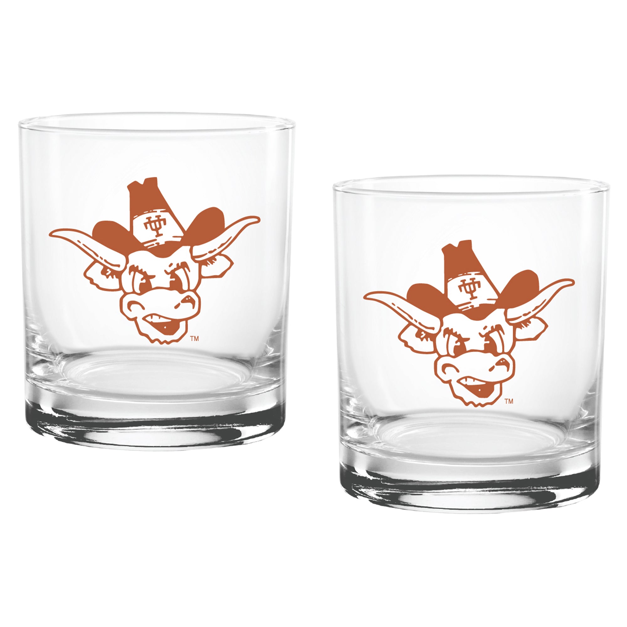 Set of 2 Texas Longhorns College Vault Sketch 14oz Rocks Glasses