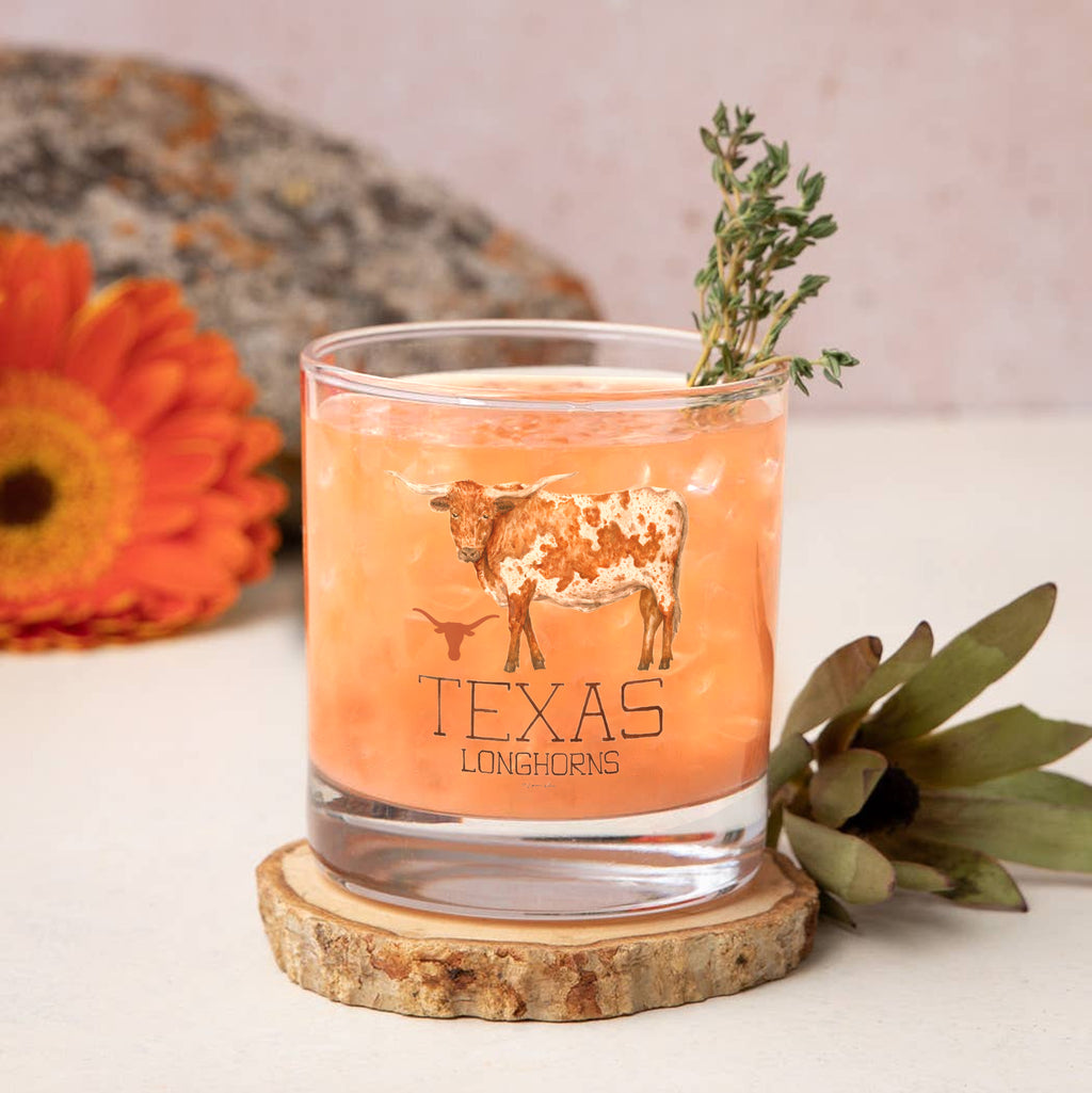 Set of 4 Texas Longhorns Mascot by Laura Wilcox 14oz Rocks Glasses