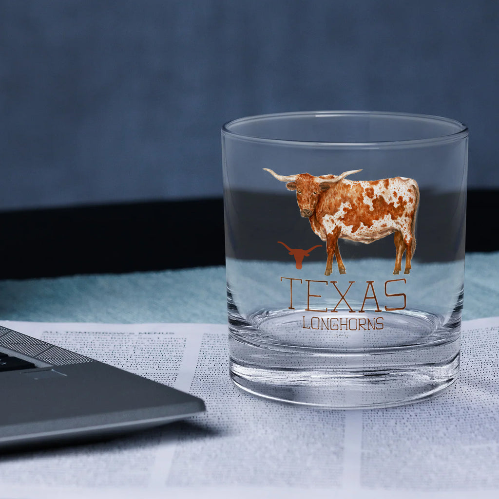 Set of 4 Texas Longhorns Mascot by Laura Wilcox 14oz Rocks Glasses